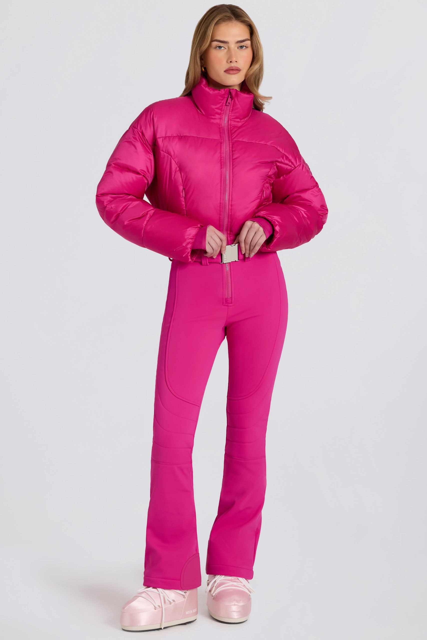 Waterproof Padded Belted Ski Suit in Magenta Pink - Image 6