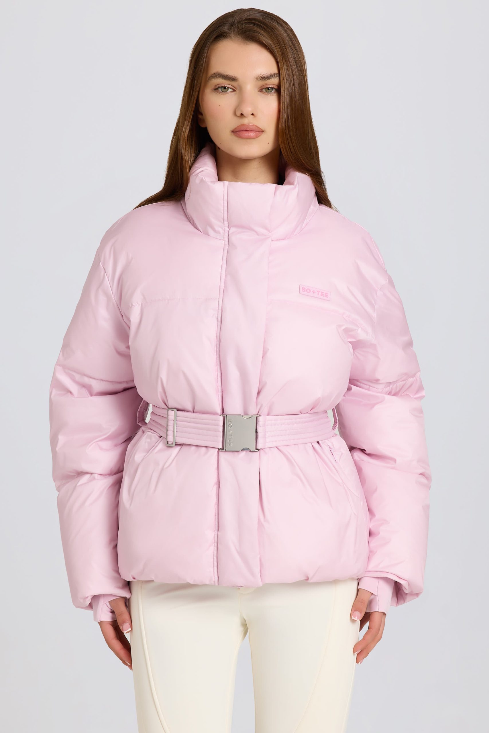 Waterproof Belted Oversized Ski Jacket in Powder Pink - Image 6