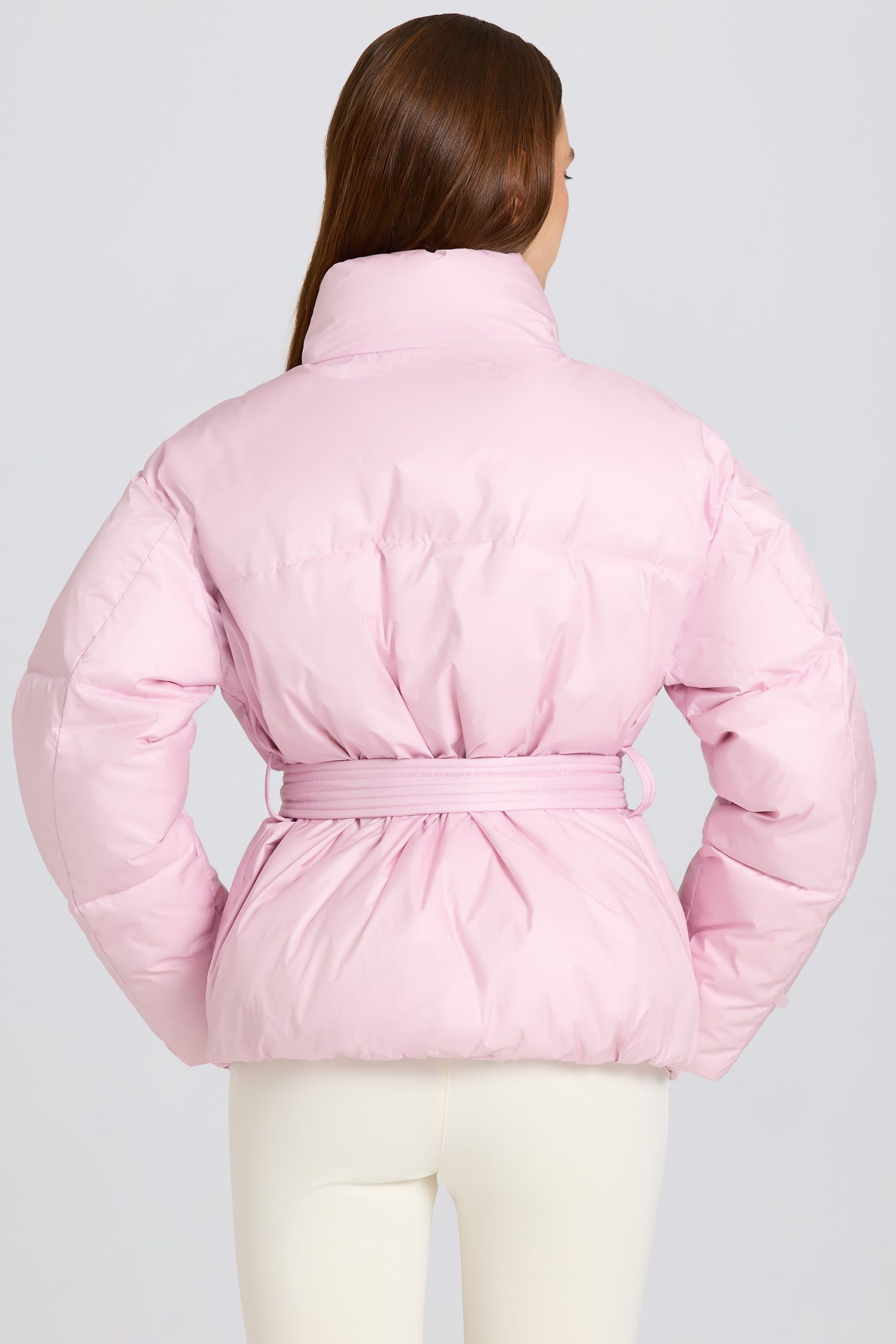 Waterproof Belted Oversized Ski Jacket in Powder Pink - Image 2