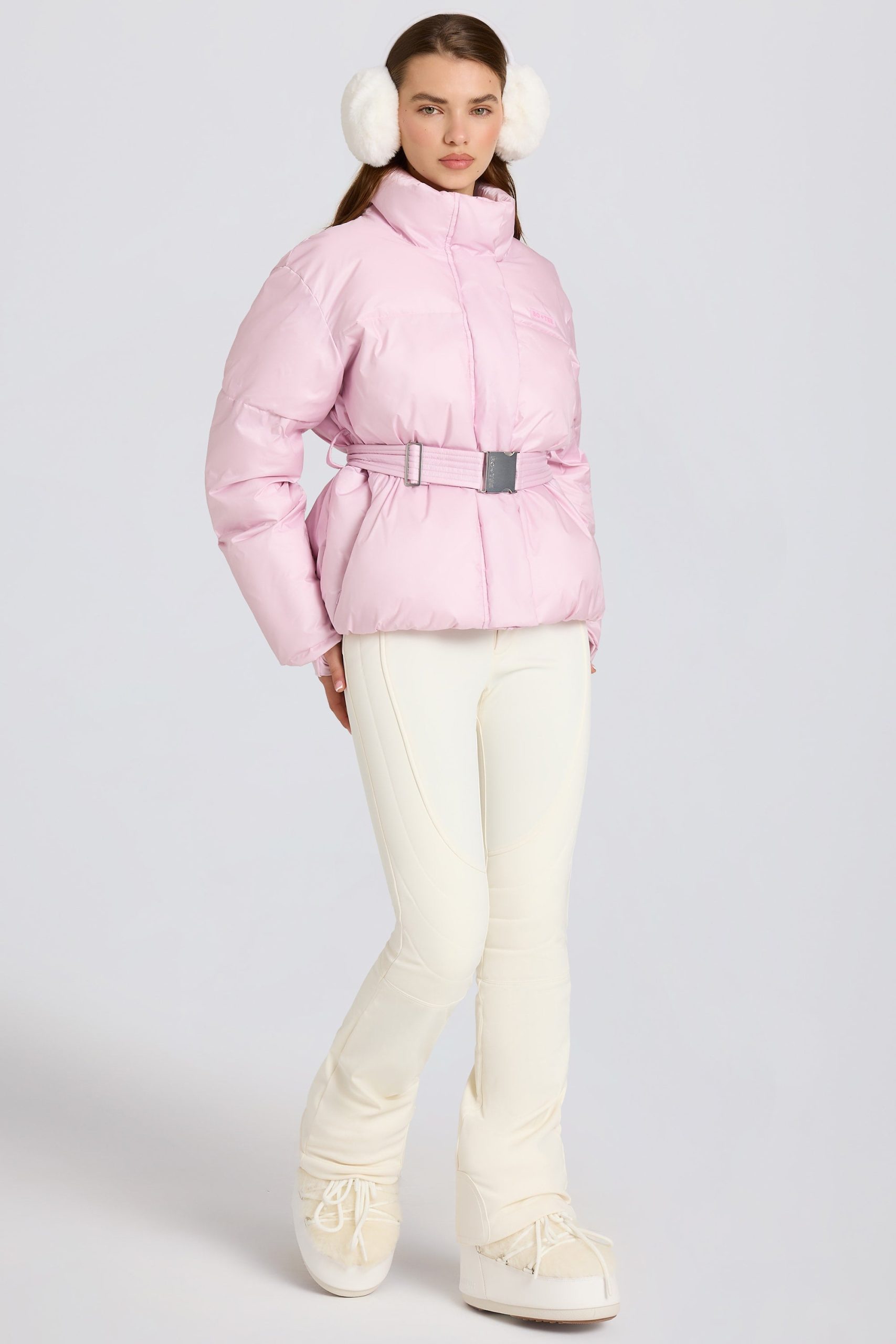 Waterproof Belted Oversized Ski Jacket in Powder Pink - Image 7