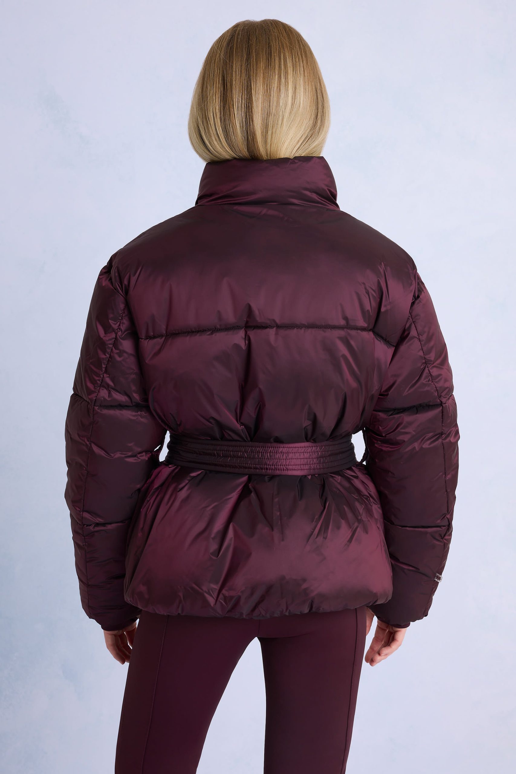 Waterproof Belted Oversized Ski Jacket in Burgundy - Image 2