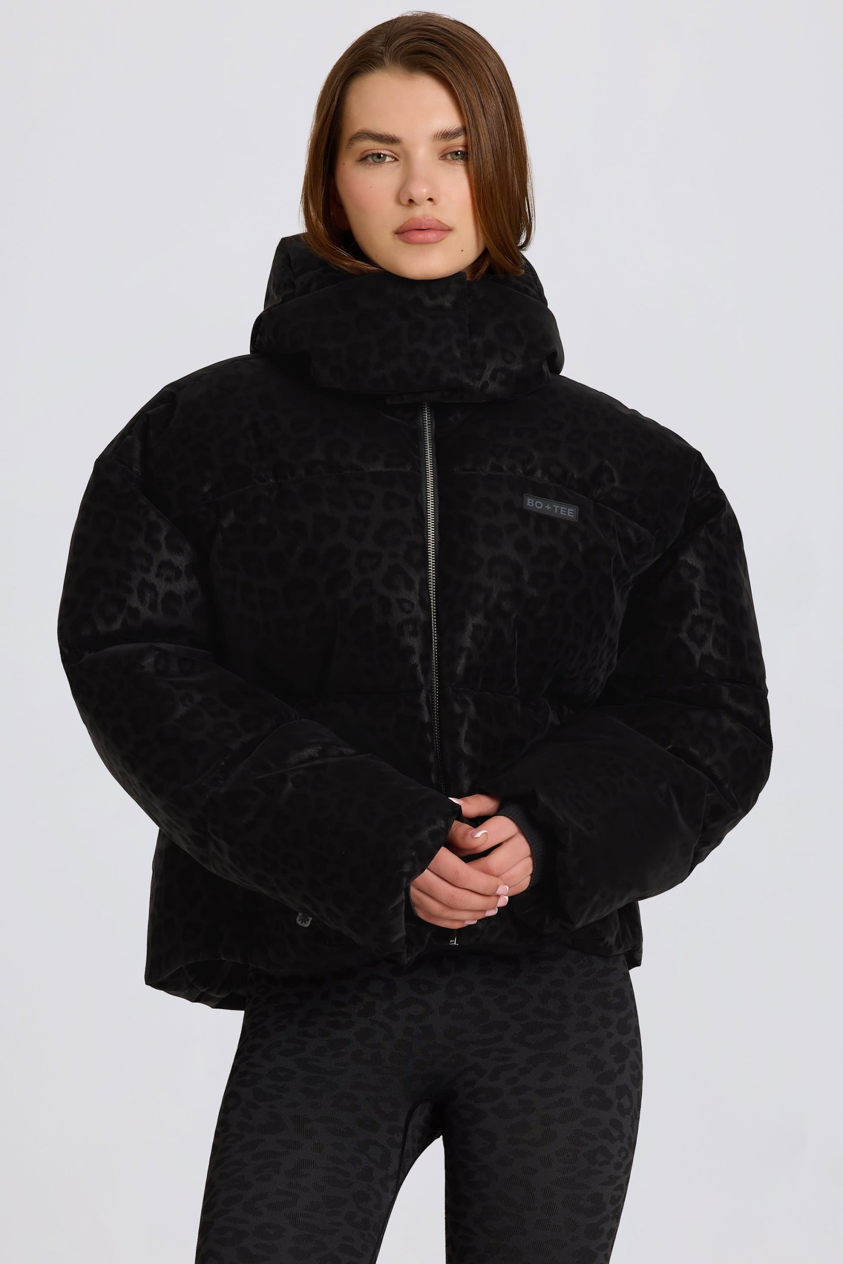 Waterproof Cropped Oversized Ski Jacket in Black Leopard - Image 7