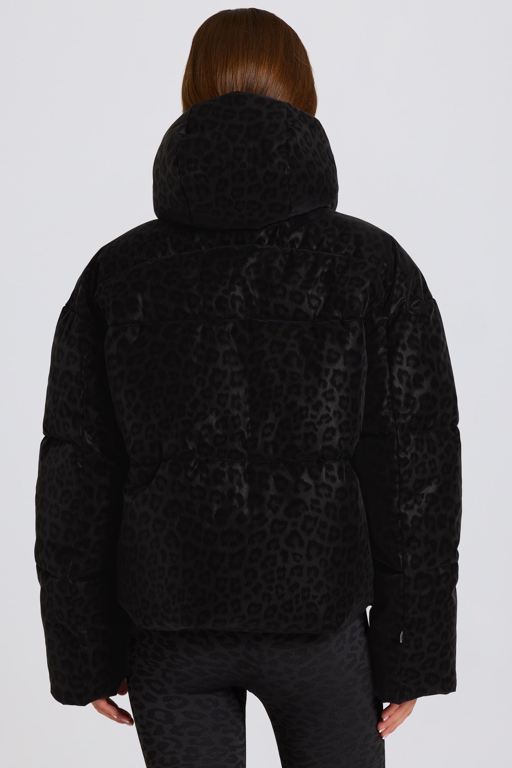 Waterproof Cropped Oversized Ski Jacket in Black Leopard - Image 2