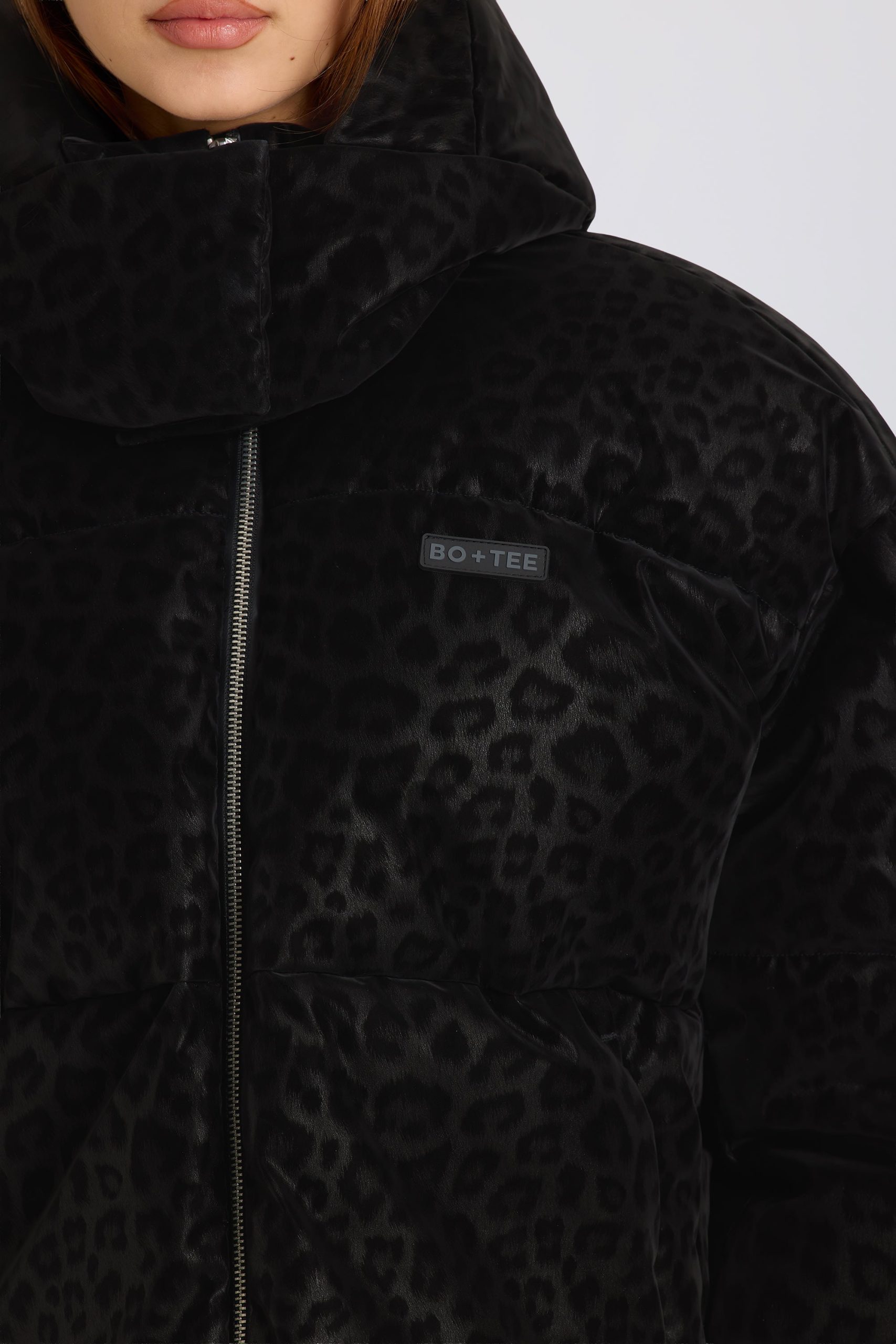 Waterproof Cropped Oversized Ski Jacket in Black Leopard - Image 4