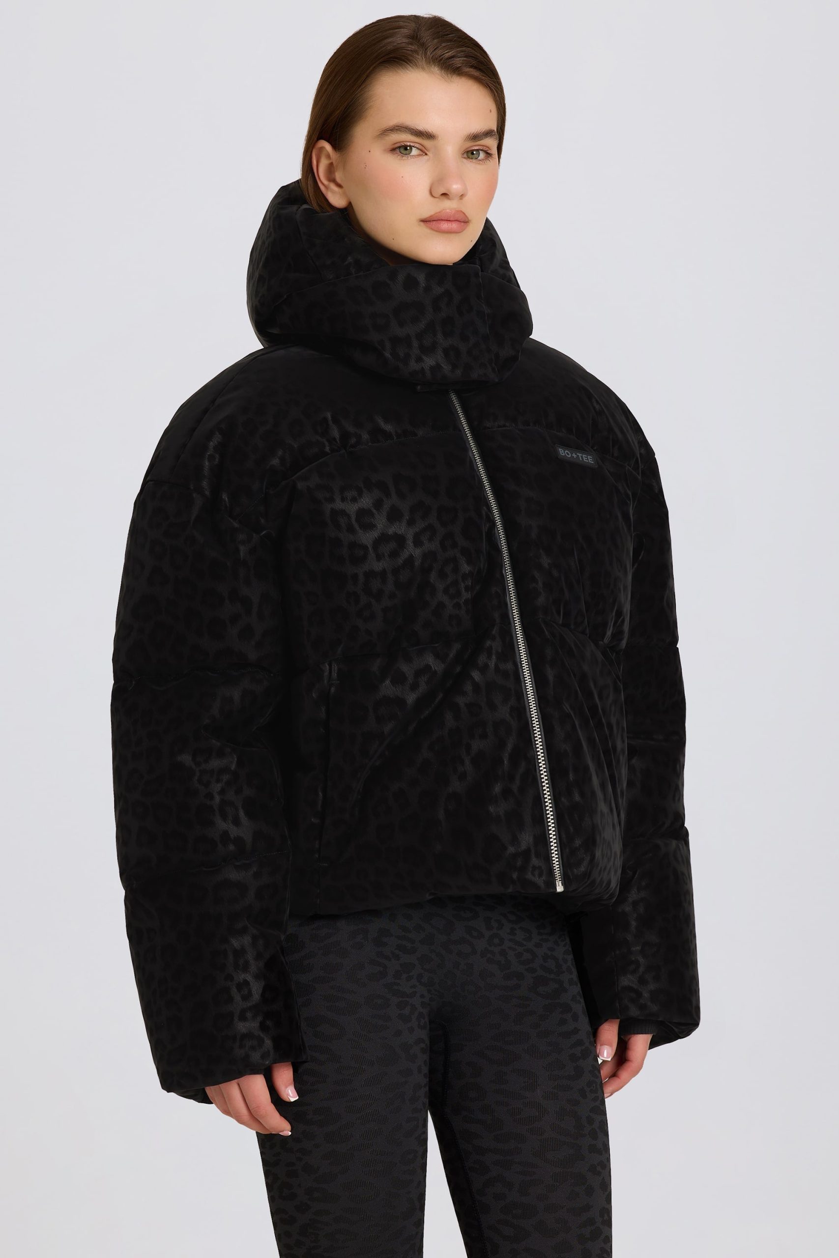 Waterproof Cropped Oversized Ski Jacket in Black Leopard - Image 5