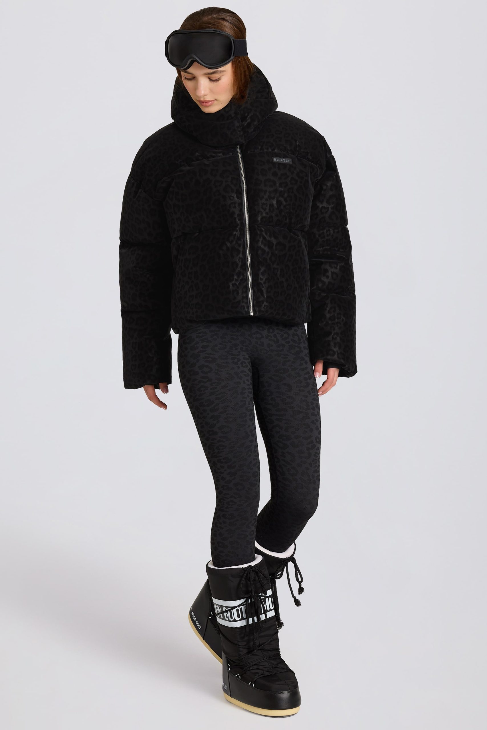 Waterproof Cropped Oversized Ski Jacket in Black Leopard - Image 8