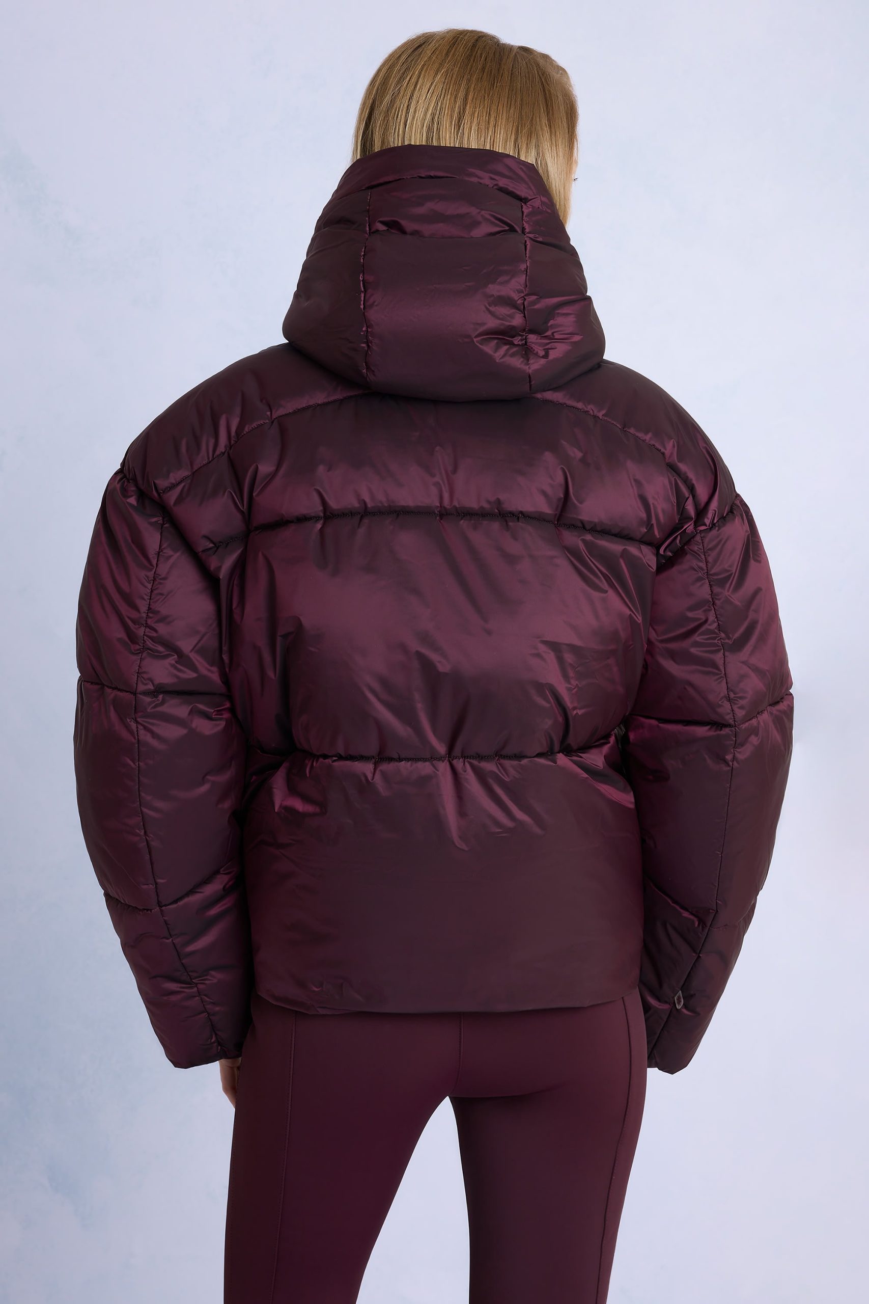 Waterproof Cropped Oversized Ski Jacket in Burgundy - Image 4