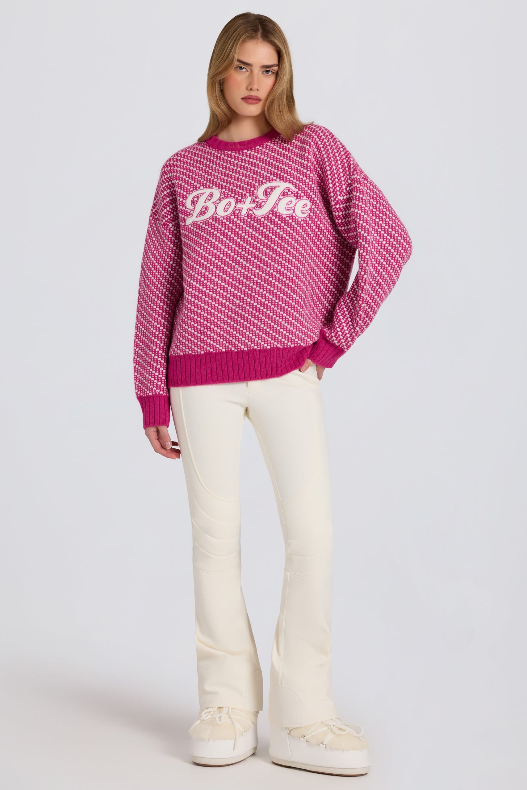Knit Logo Oversized Jumper in Magenta Pink - Image 5