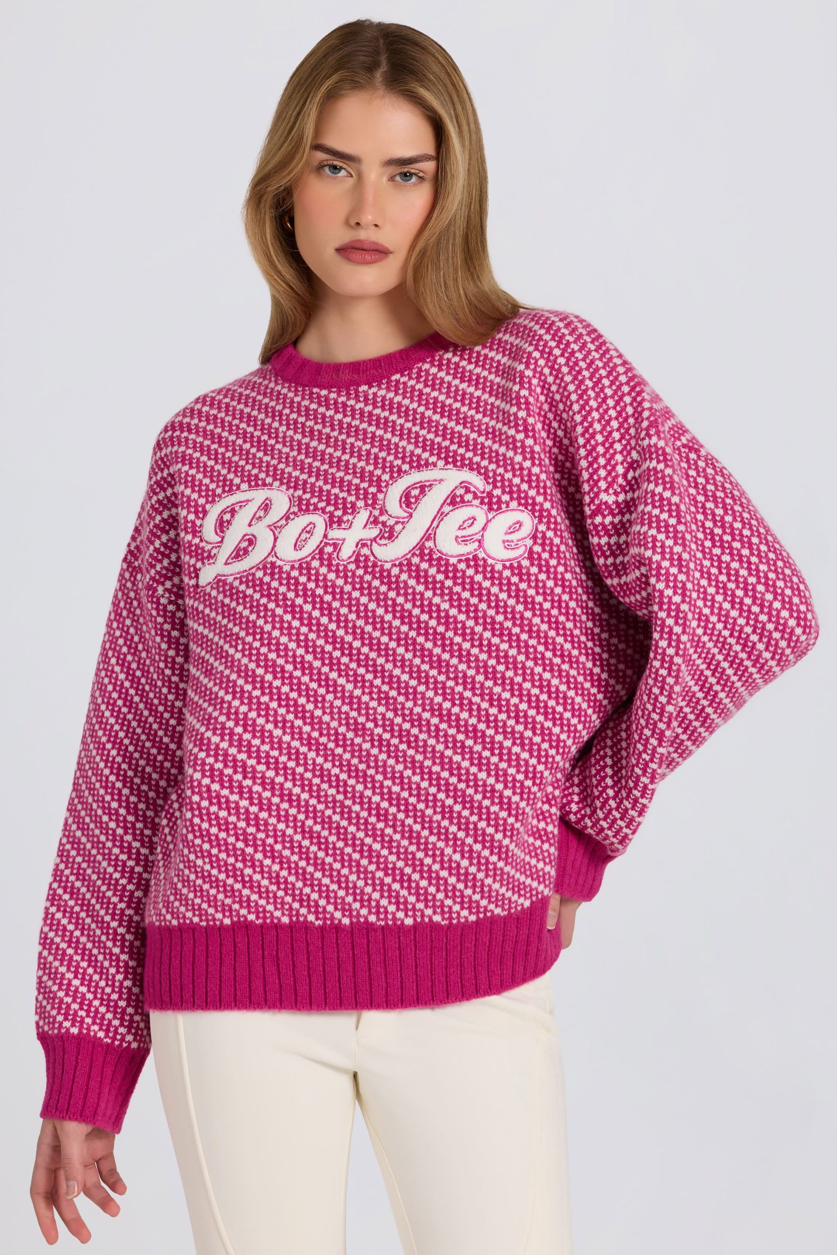 Knit Logo Oversized Jumper in Magenta Pink - Image 8