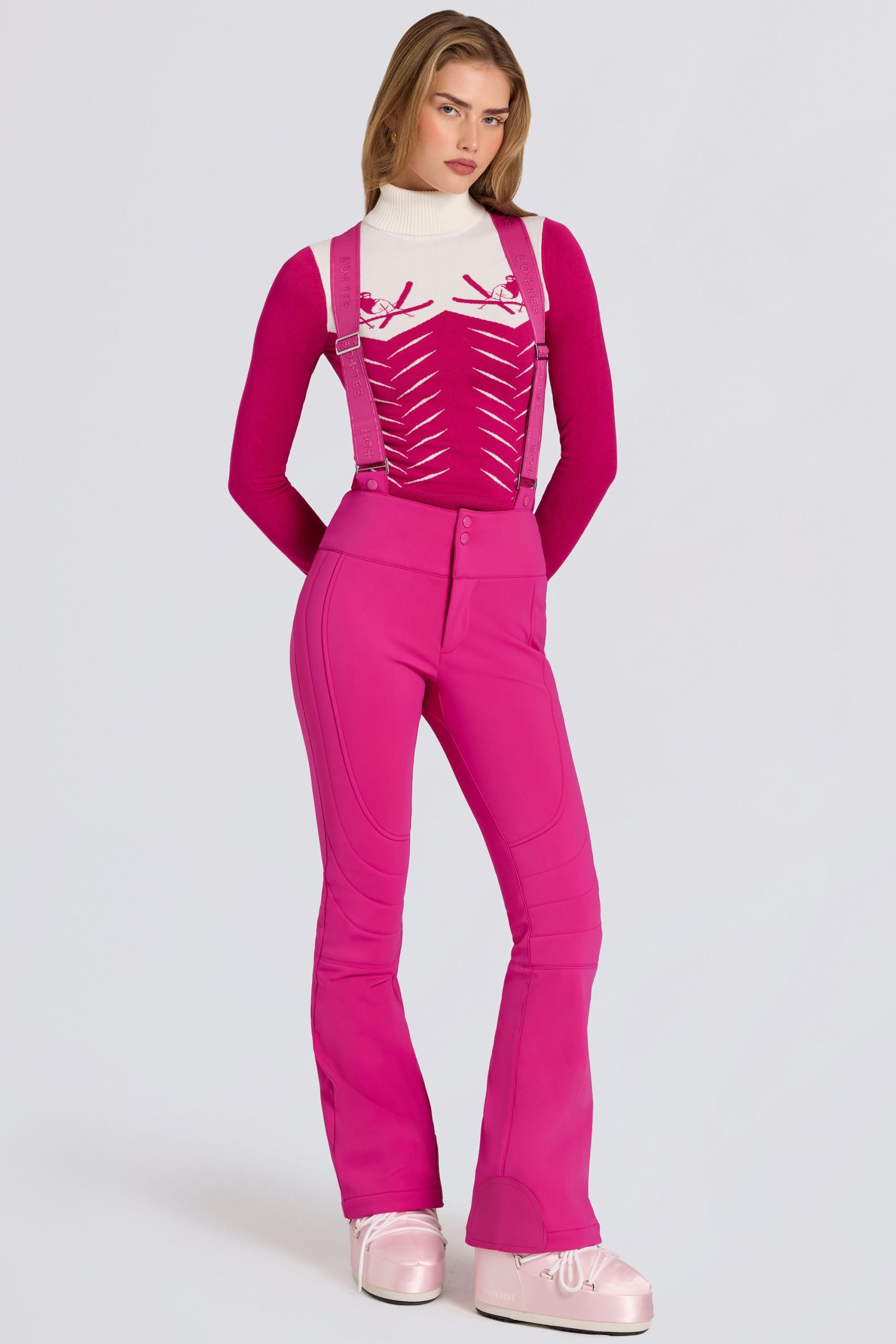 Knit Long-Sleeve Fitted Top in Magenta Pink - Image 8