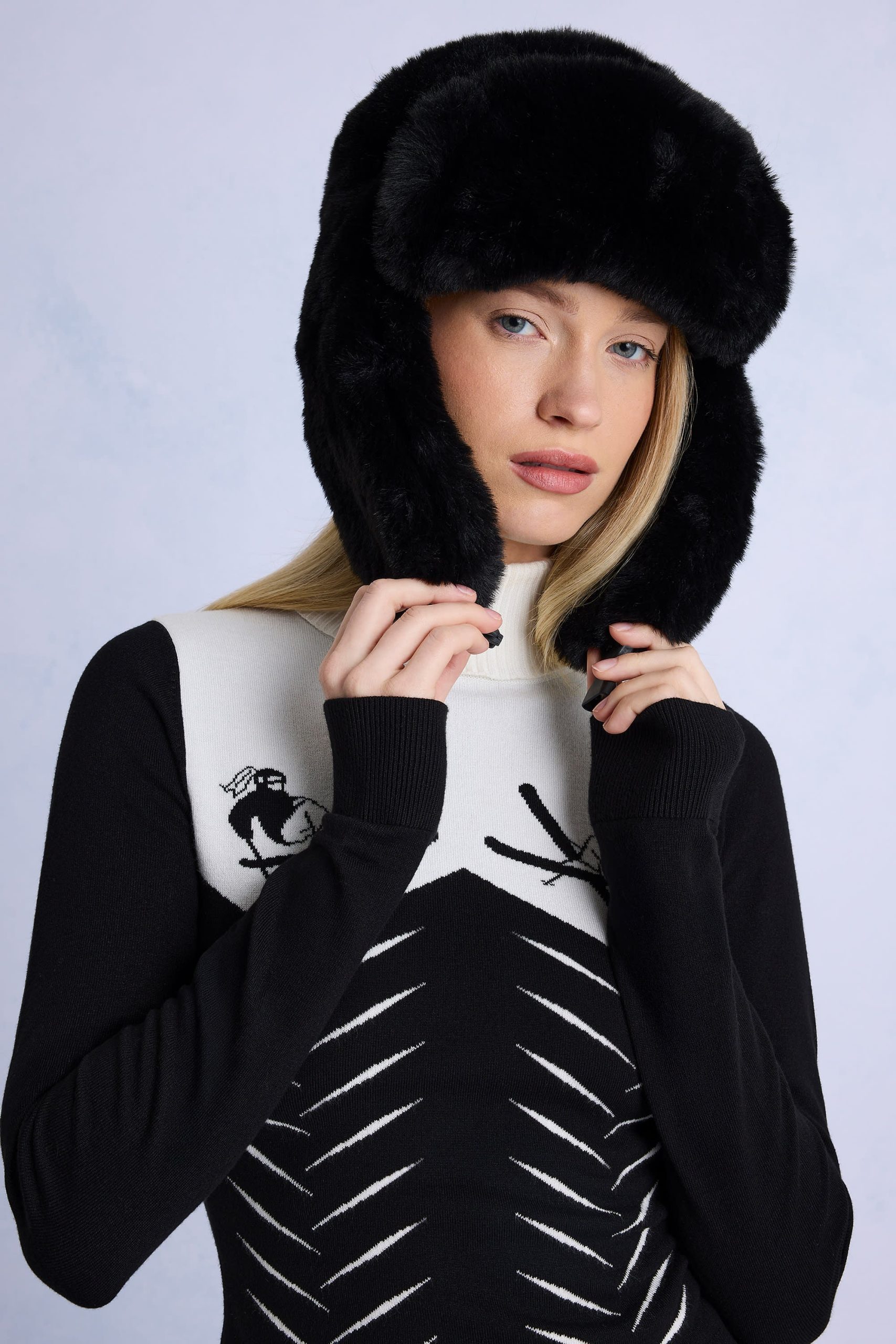 Faux-Fur Trapper Hat in Black - Image 3