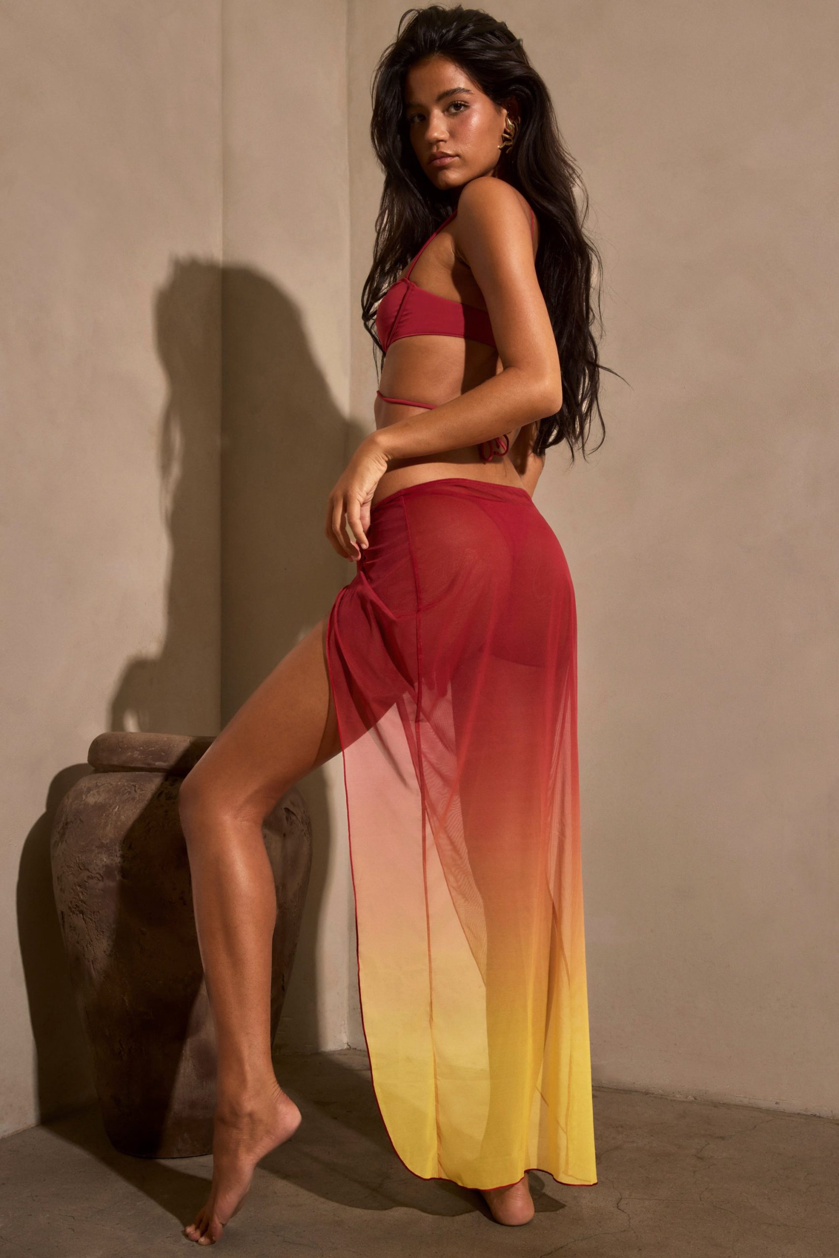 Ruched Midi Sarong in Yellow Multi - Image 5