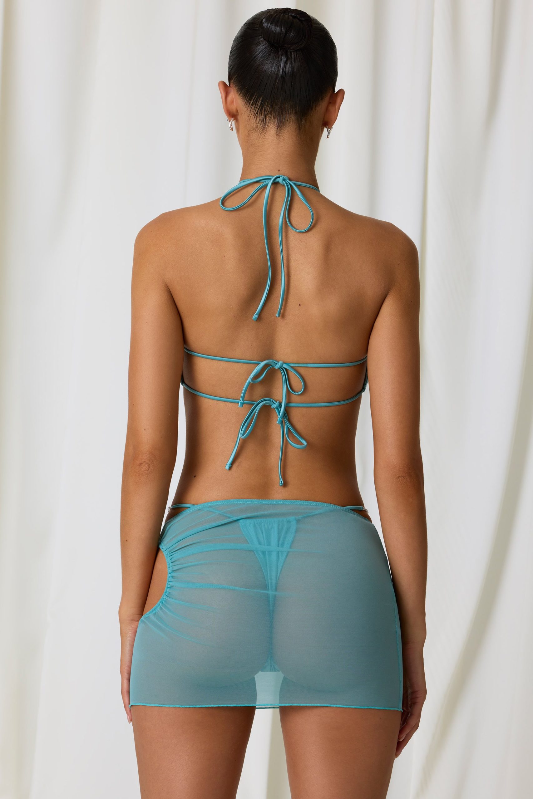 Drawstring Cut-Out Mini Skirt in Turquoise - Image 2