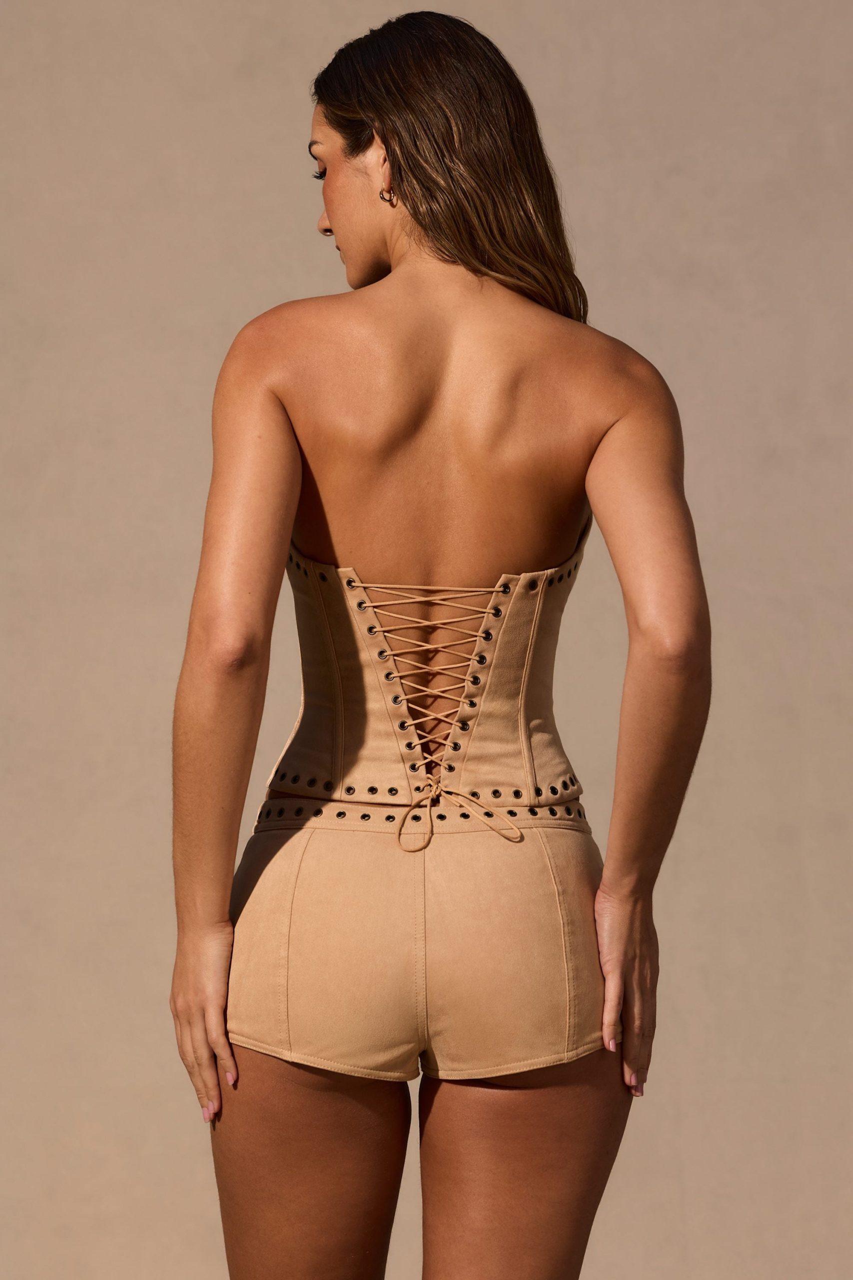 Lace-Up Corset Top in Tan - Image 2