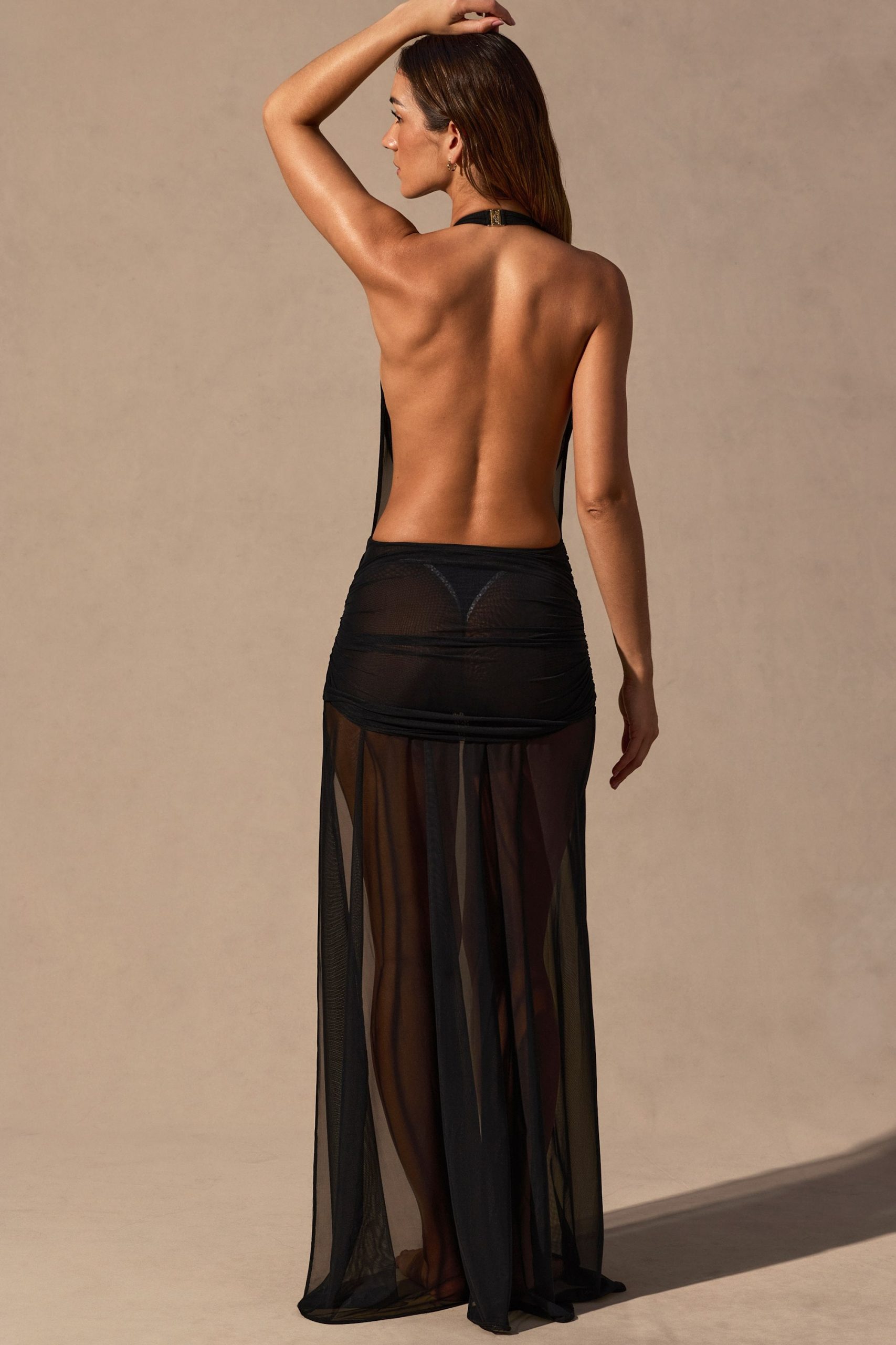 Cowl-Neck Plunge Maxi Dress in Black - Image 4