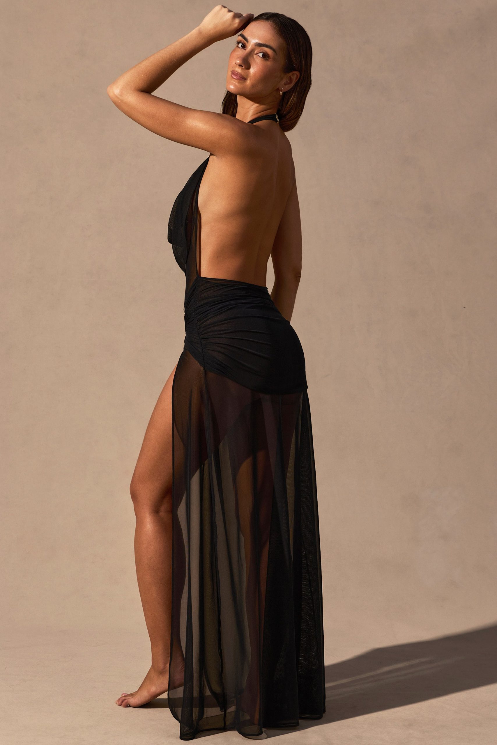Cowl-Neck Plunge Maxi Dress in Black - Image 2