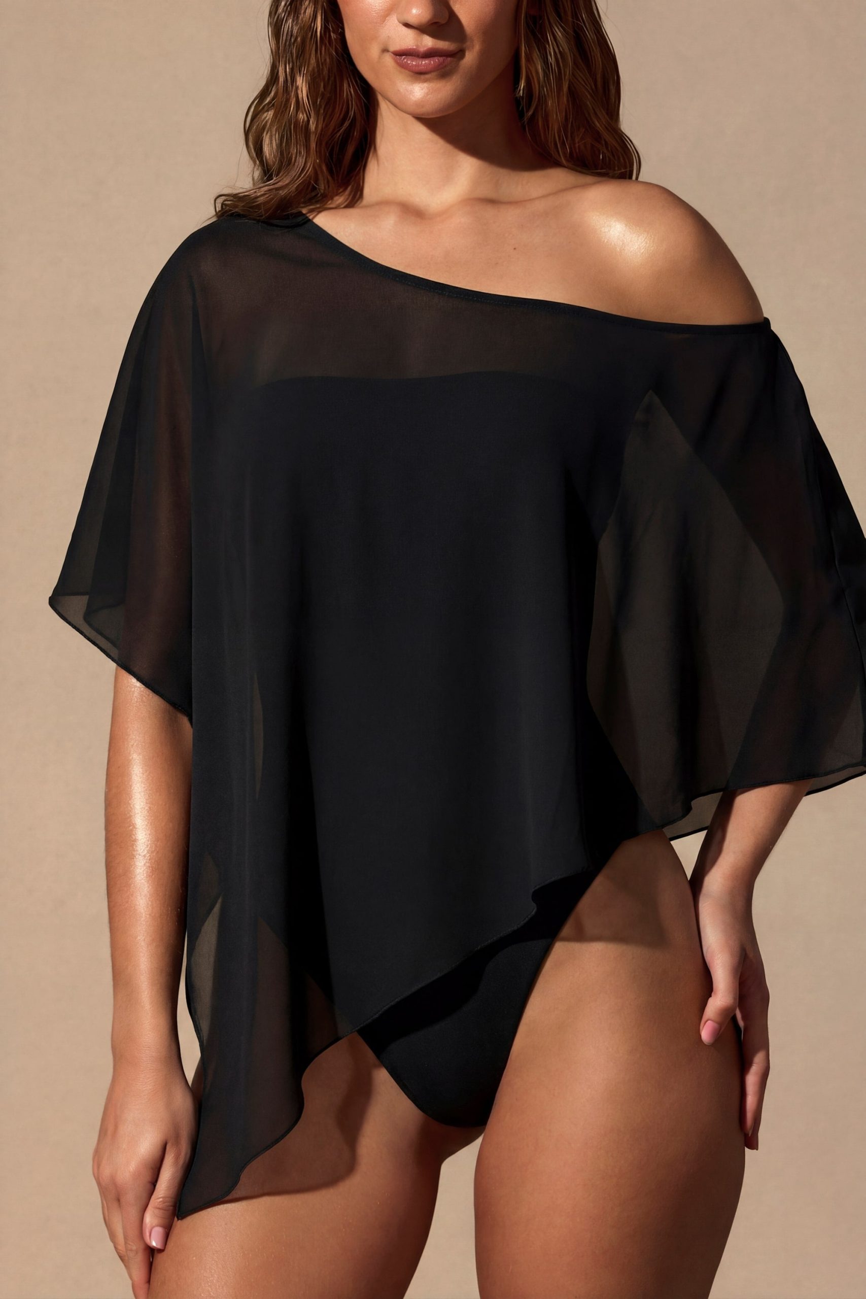Sheer Poncho in Black - Image 4