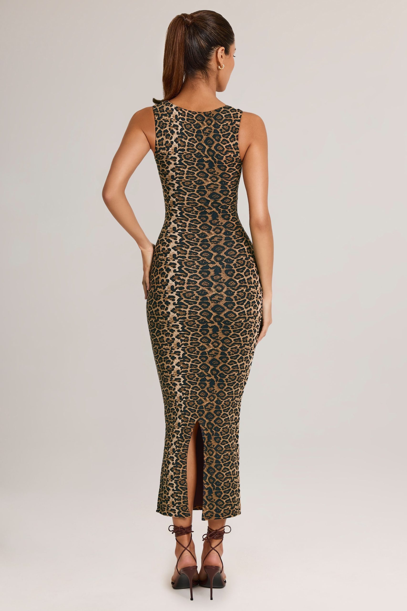Modal Square-Neck Bodycon Midi Dress in Leopard Print - Image 5