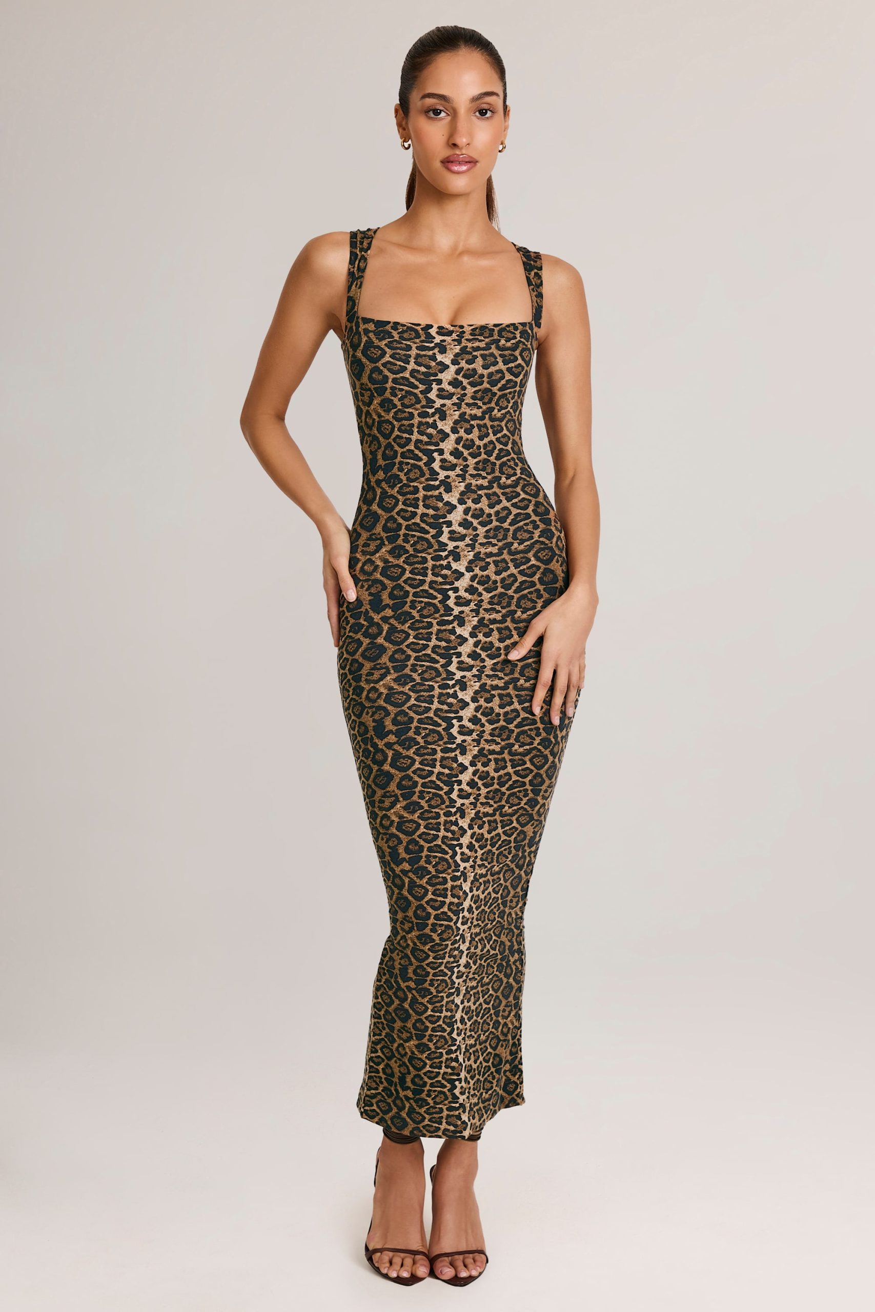 Modal Square-Neck Bodycon Midi Dress in Leopard Print - Image 6