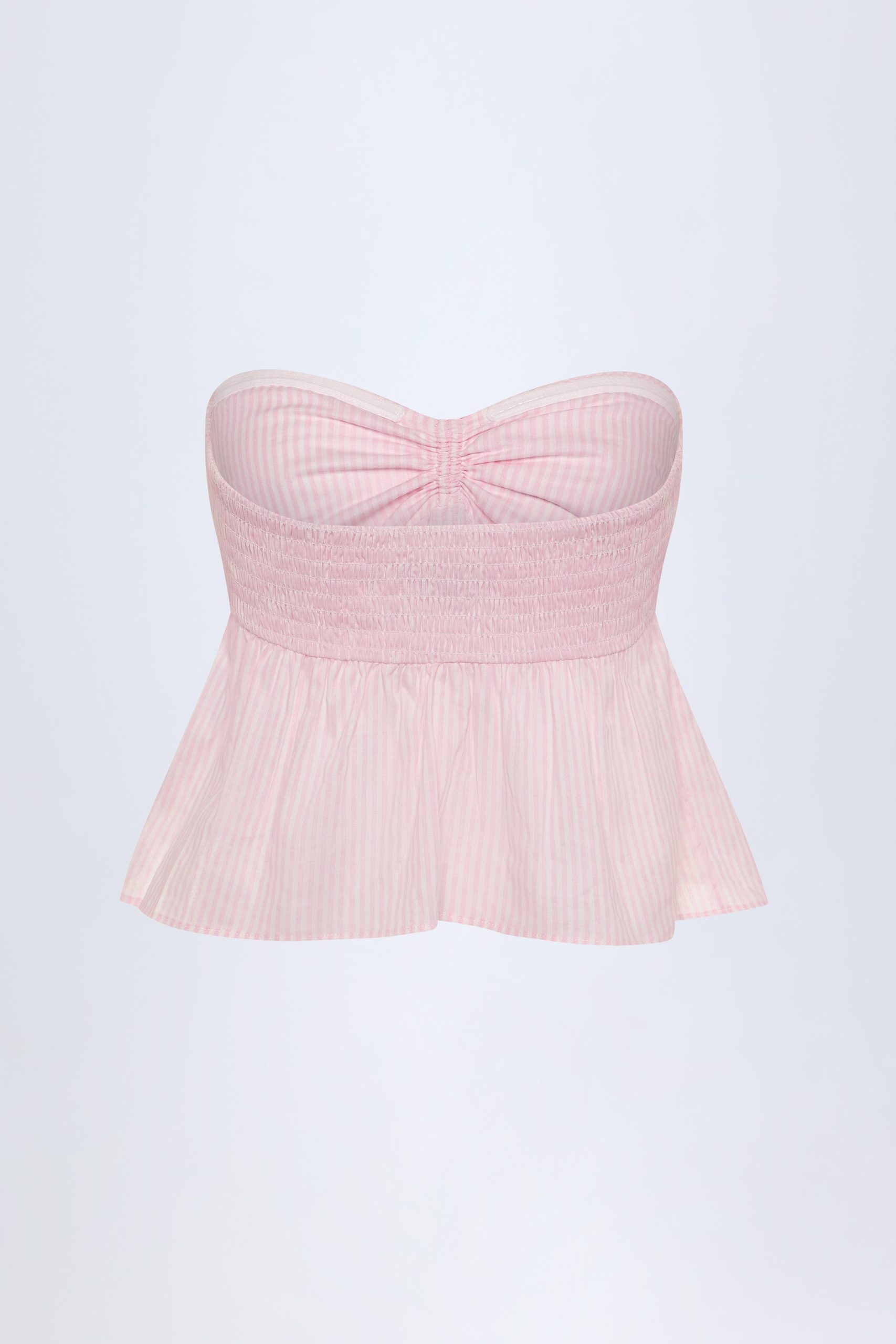 Tie-Front Strapless Cotton-Poplin Crop Top in Pink White Stripe - Image 4