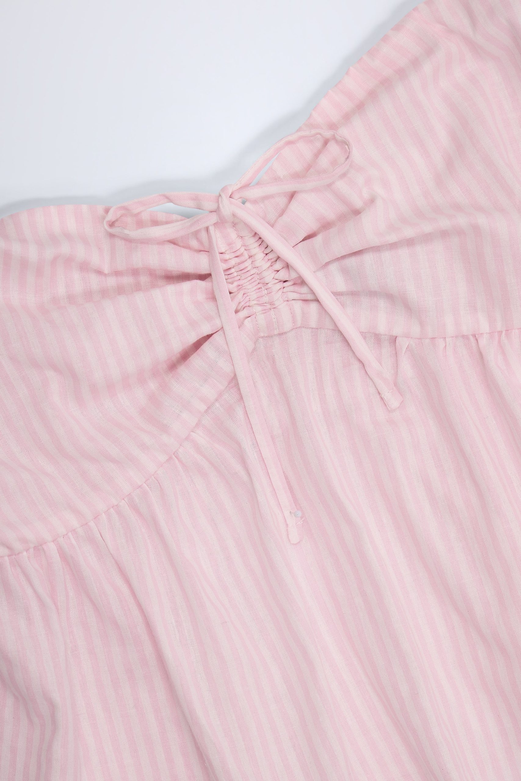 Tie-Front Strapless Cotton-Poplin Crop Top in Pink White Stripe - Image 5