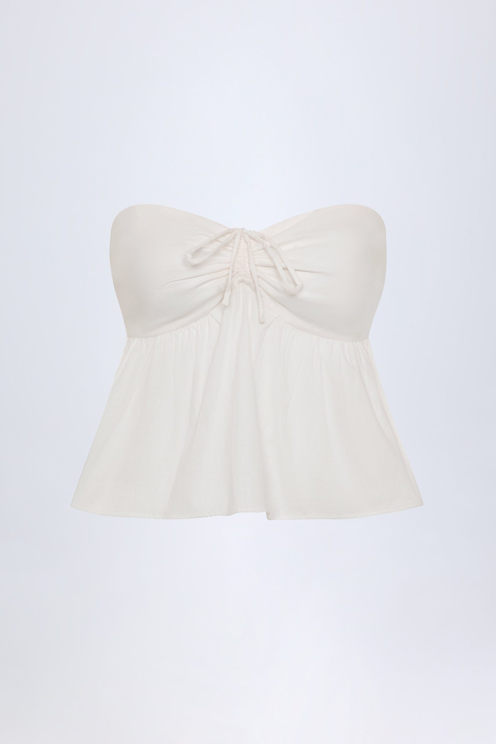 Tie-Front Strapless Cotton-Poplin Crop Top in White - Image 3