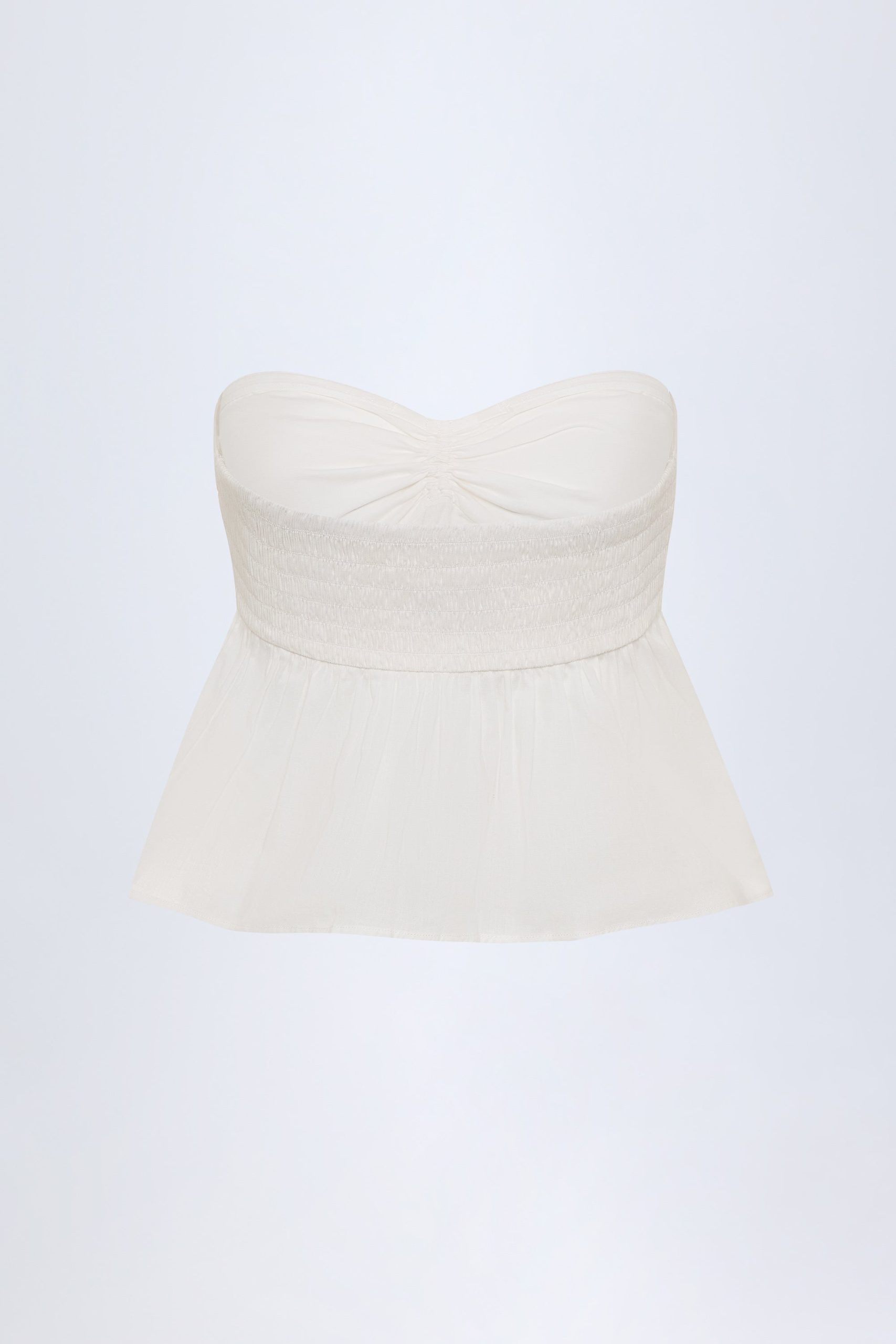 Tie-Front Strapless Cotton-Poplin Crop Top in White - Image 4