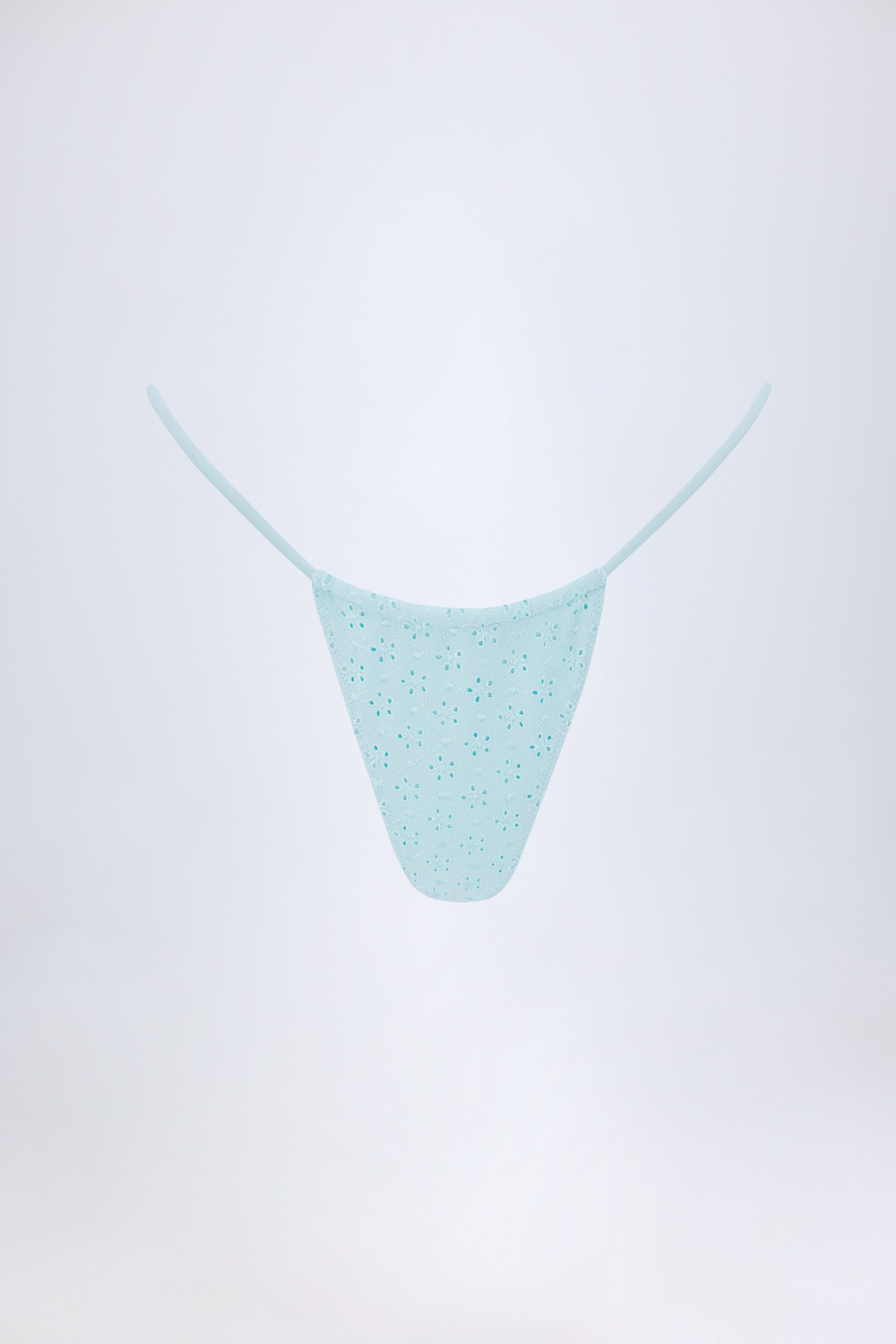Broderie Anglaise Drawstring Bikini Bottoms in Powder Blue - Image 2