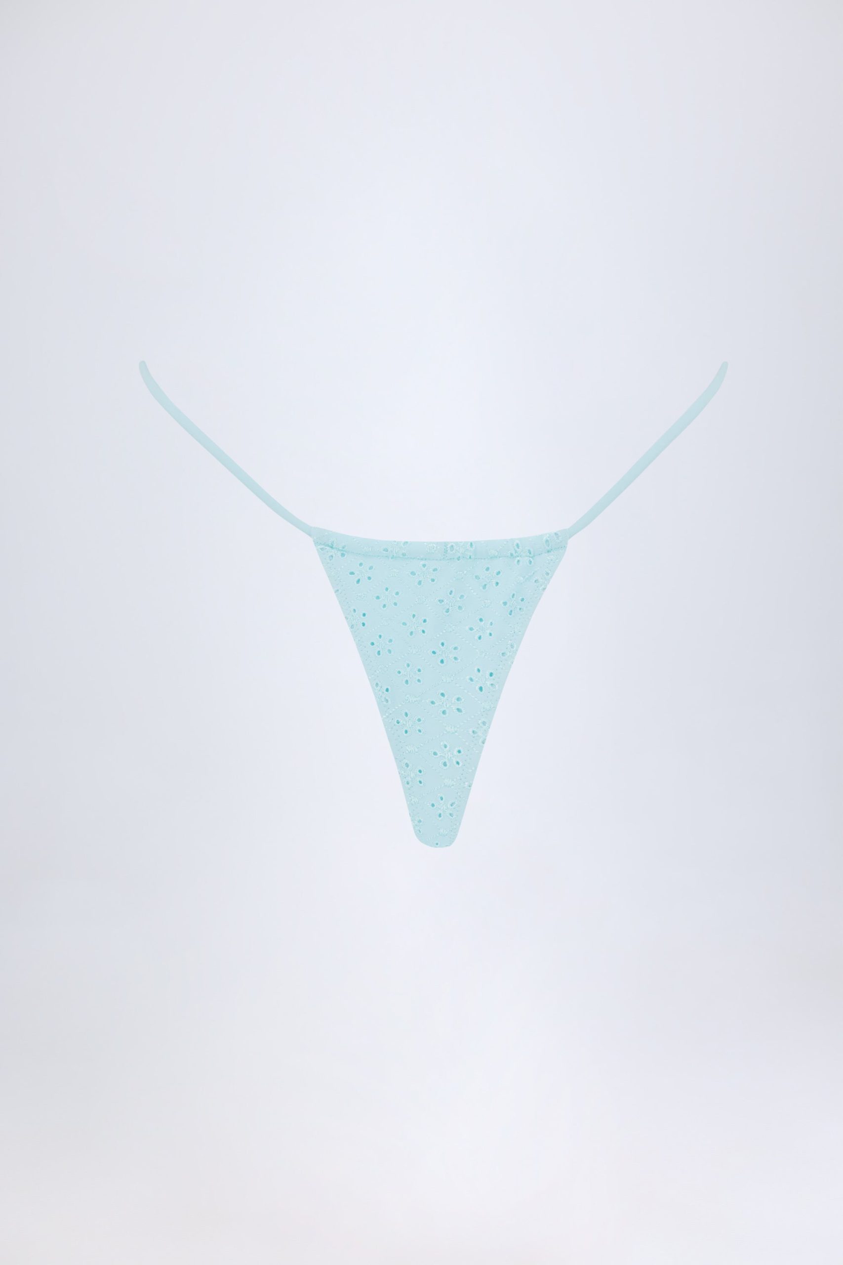 Broderie Anglaise Drawstring Bikini Bottoms in Powder Blue - Image 3
