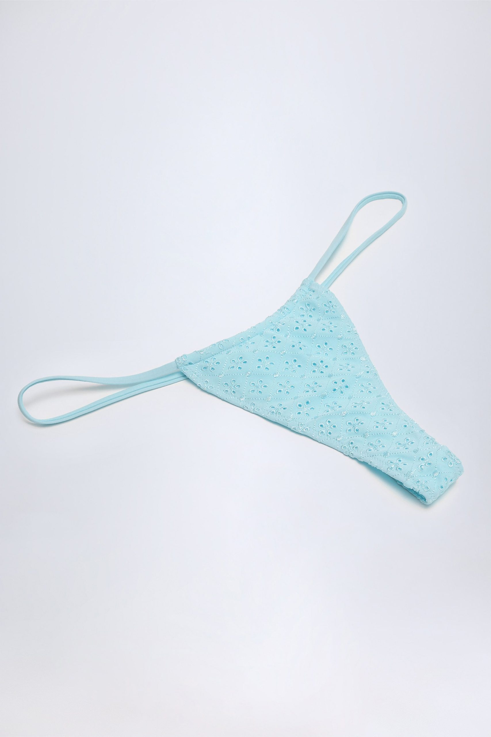 Broderie Anglaise Drawstring Bikini Bottoms in Powder Blue - Image 4