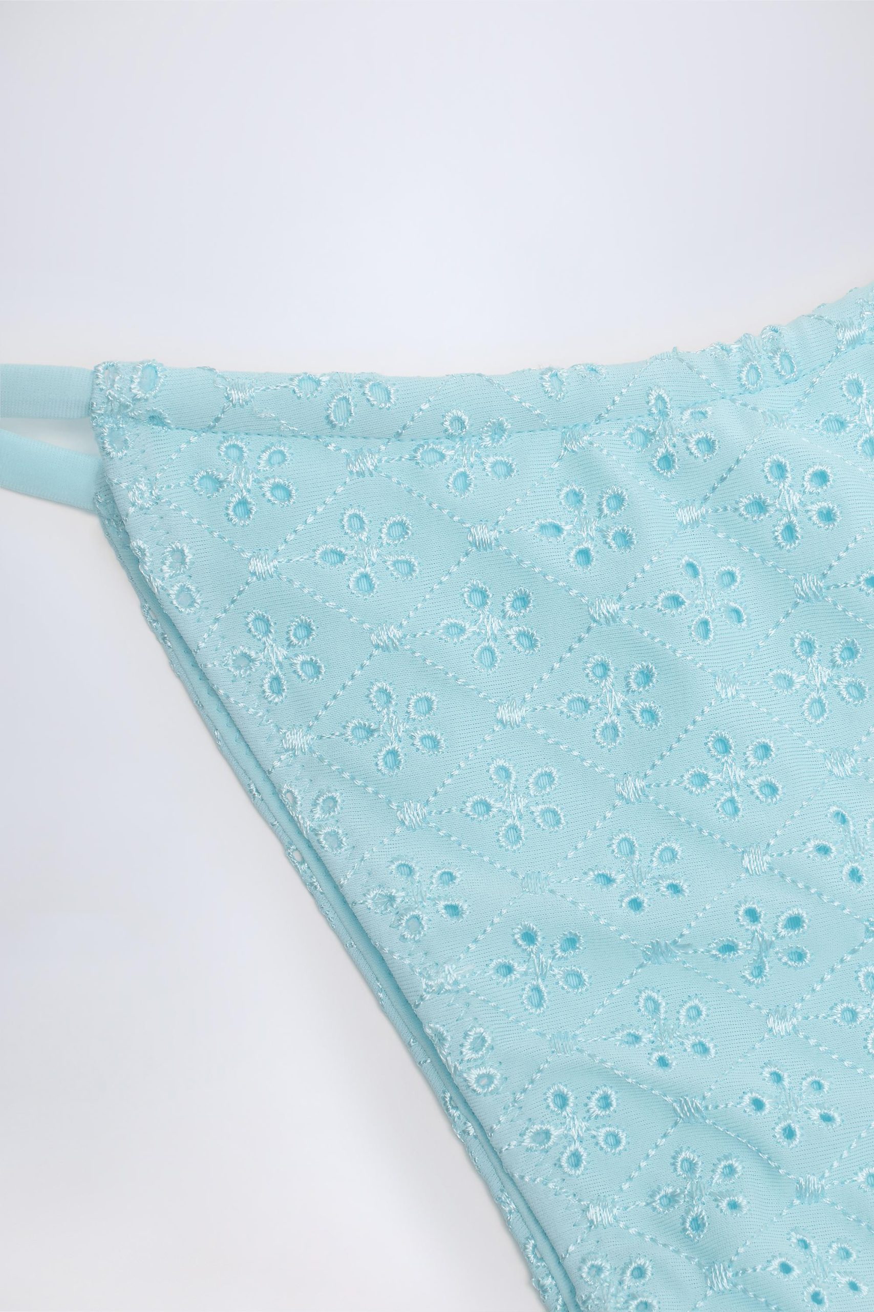 Broderie Anglaise Drawstring Bikini Bottoms in Powder Blue - Image 5