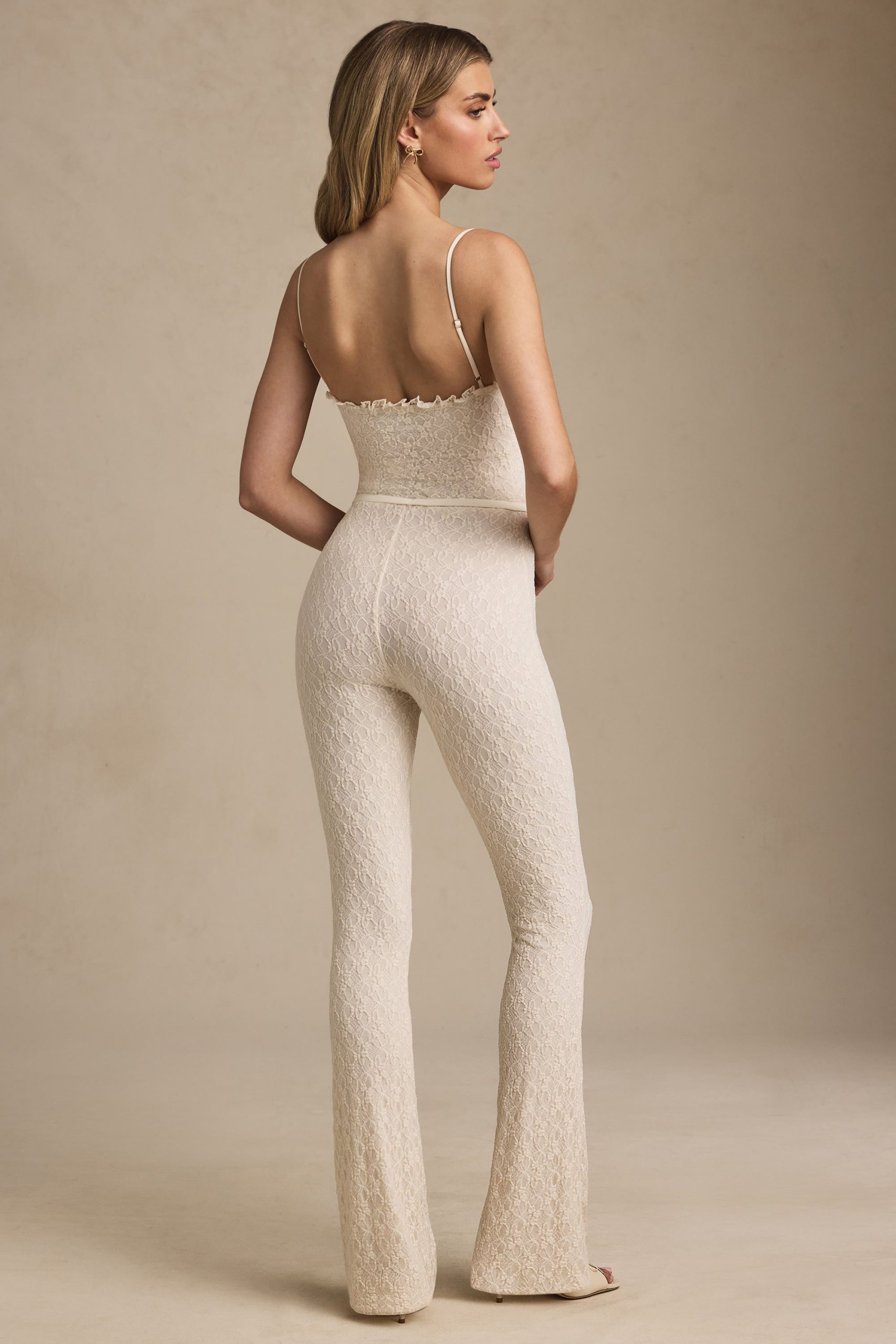 Bow-Detail Lace Flared Jumpsuit in Ivory - Image 2