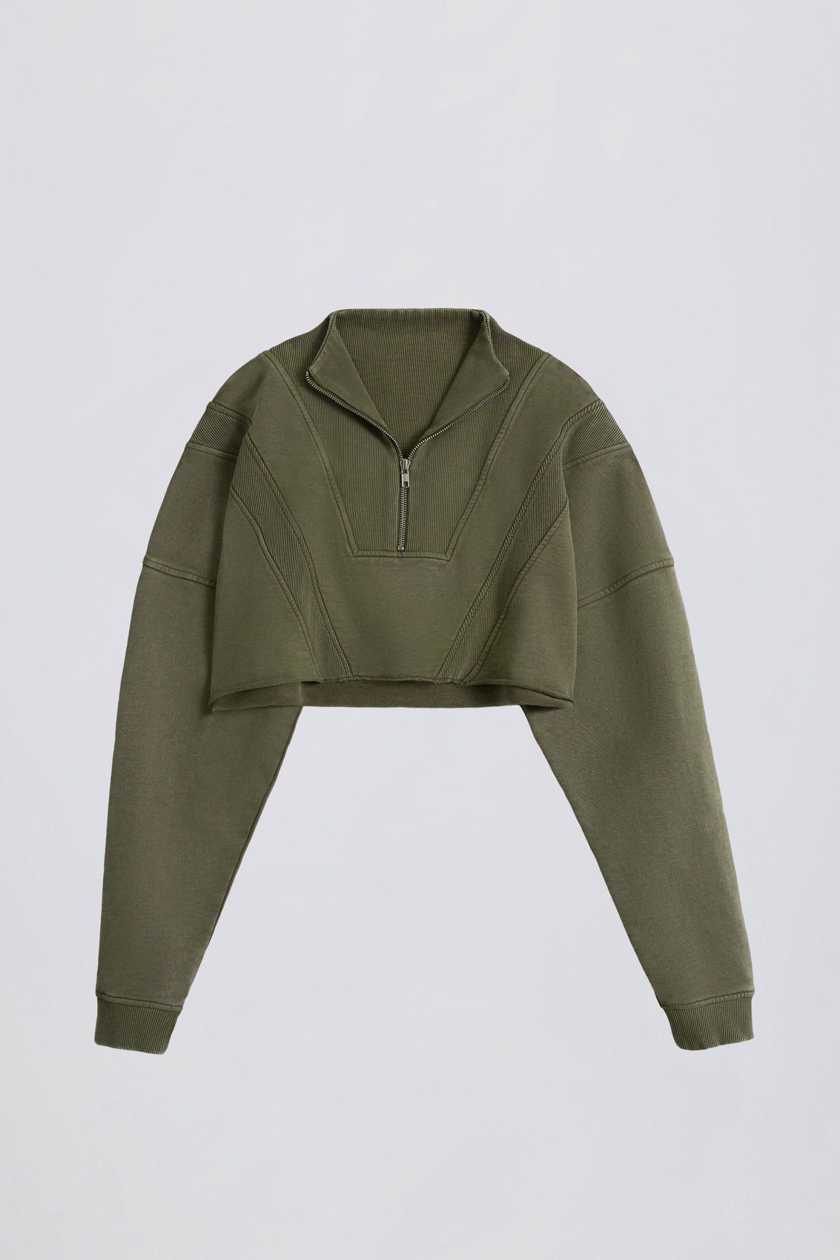 Cotton Jersey Acid Wash Cropped Sweatshirt in Light Green - Image 2