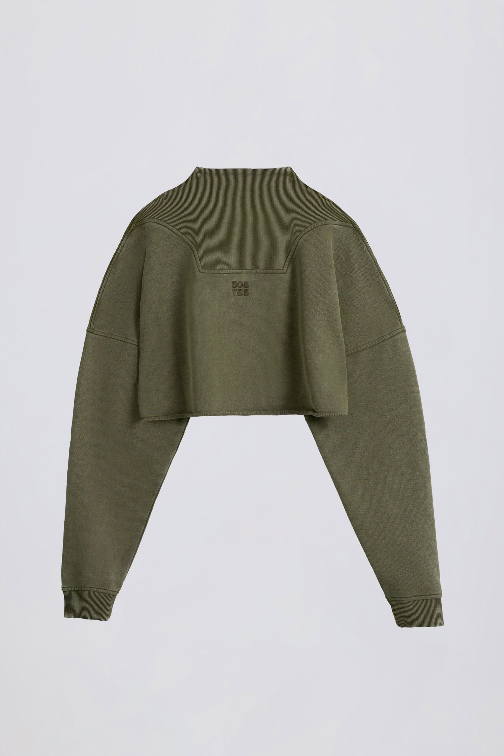Cotton Jersey Acid Wash Cropped Sweatshirt in Light Green - Image 3