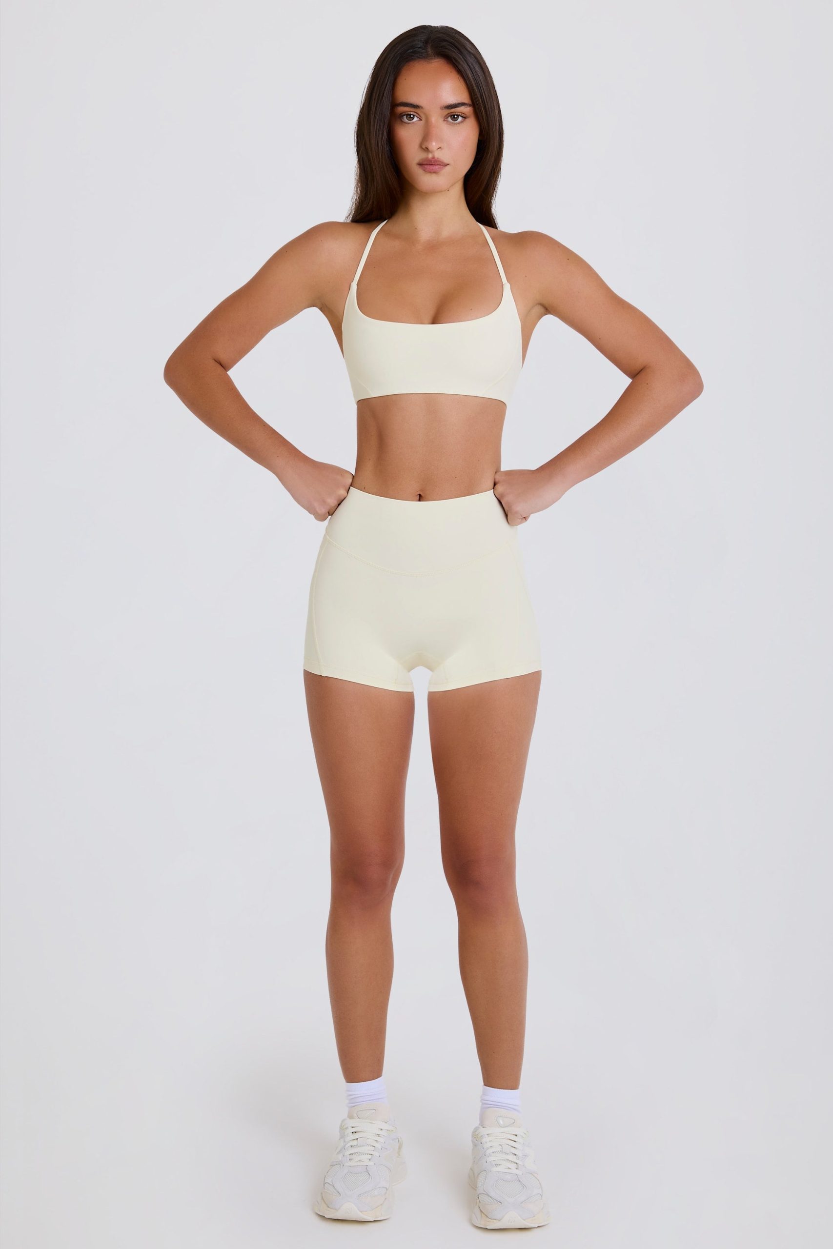 Four-Way Stretch High-Waist Mini Shorts in Cream - Image 2