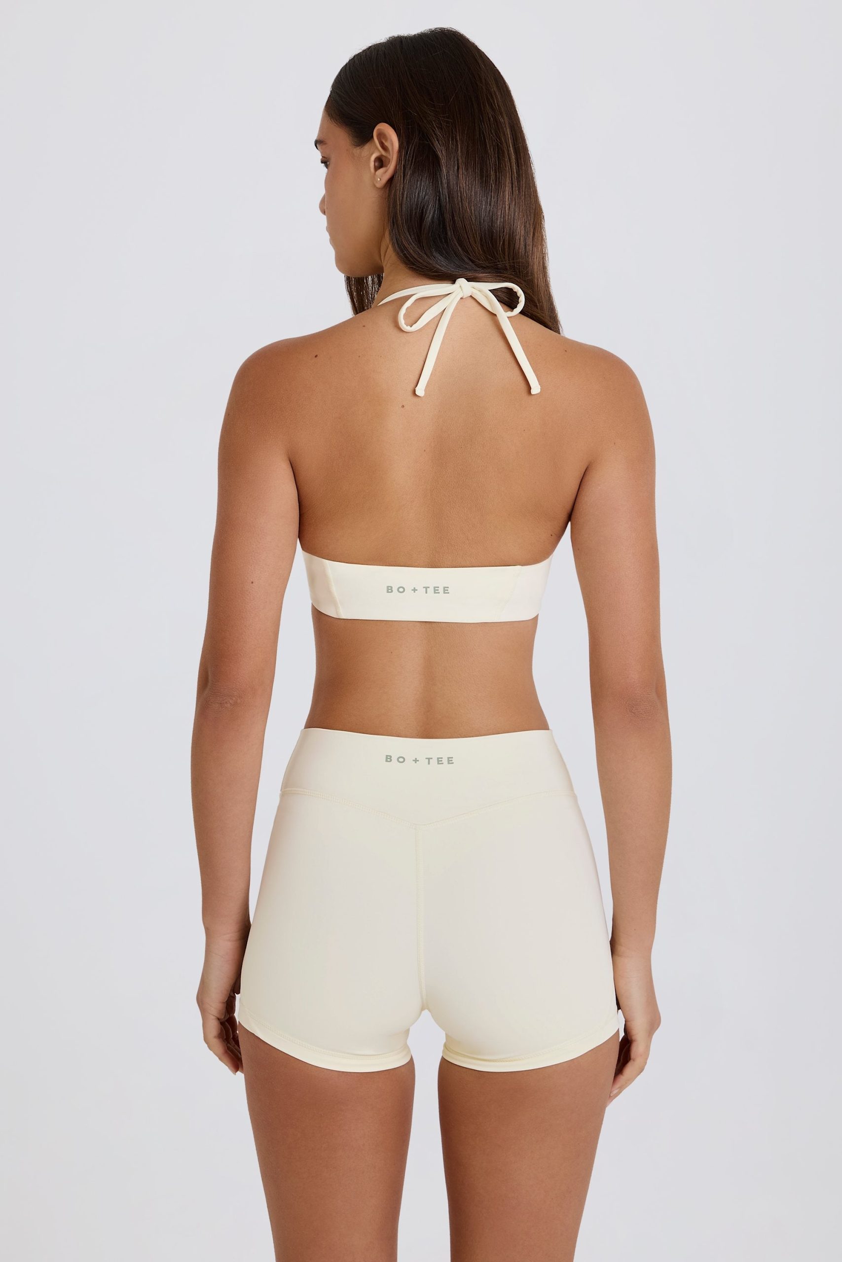 Four-Way Stretch High-Waist Mini Shorts in Cream - Image 4