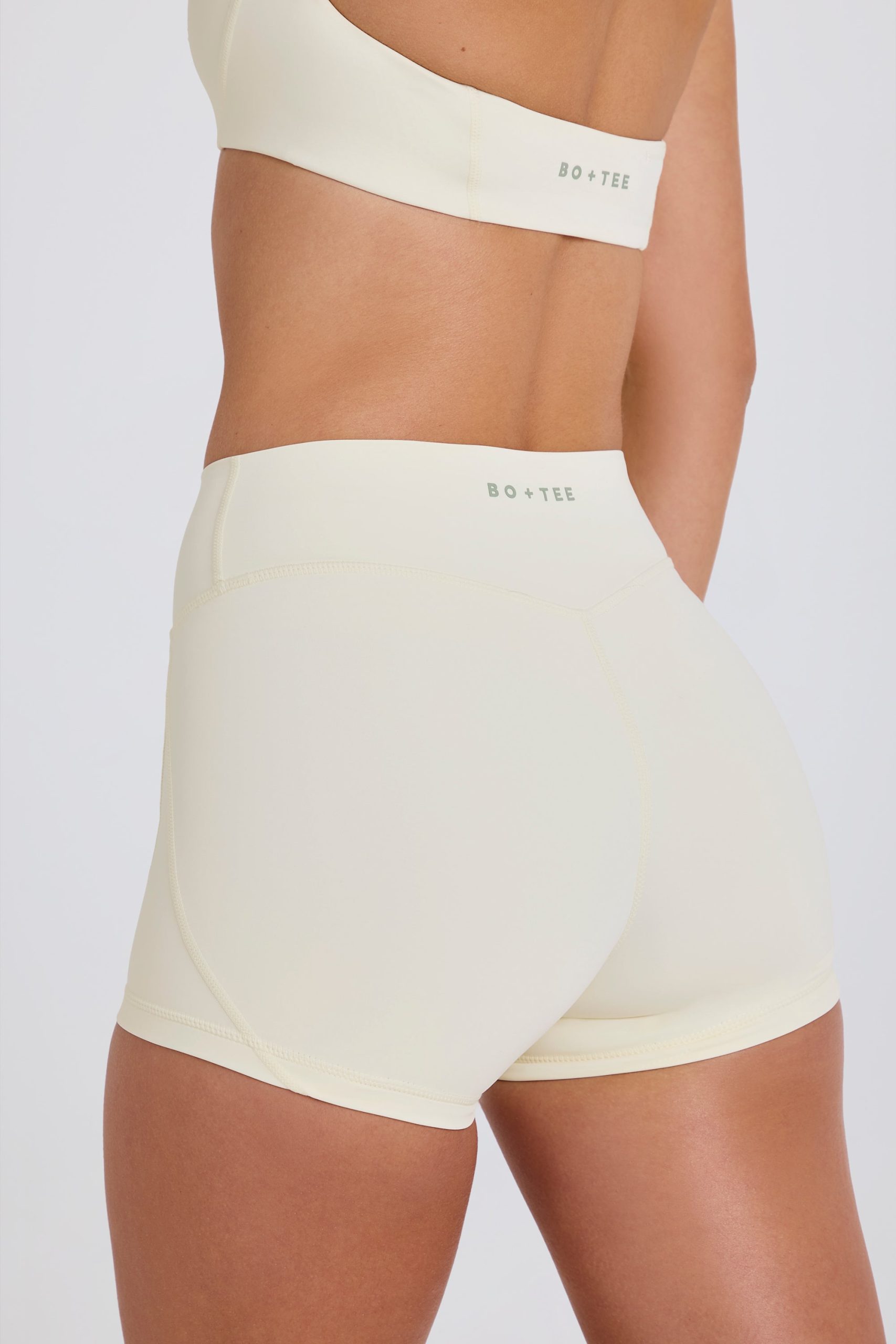 Four-Way Stretch High-Waist Mini Shorts in Cream - Image 5