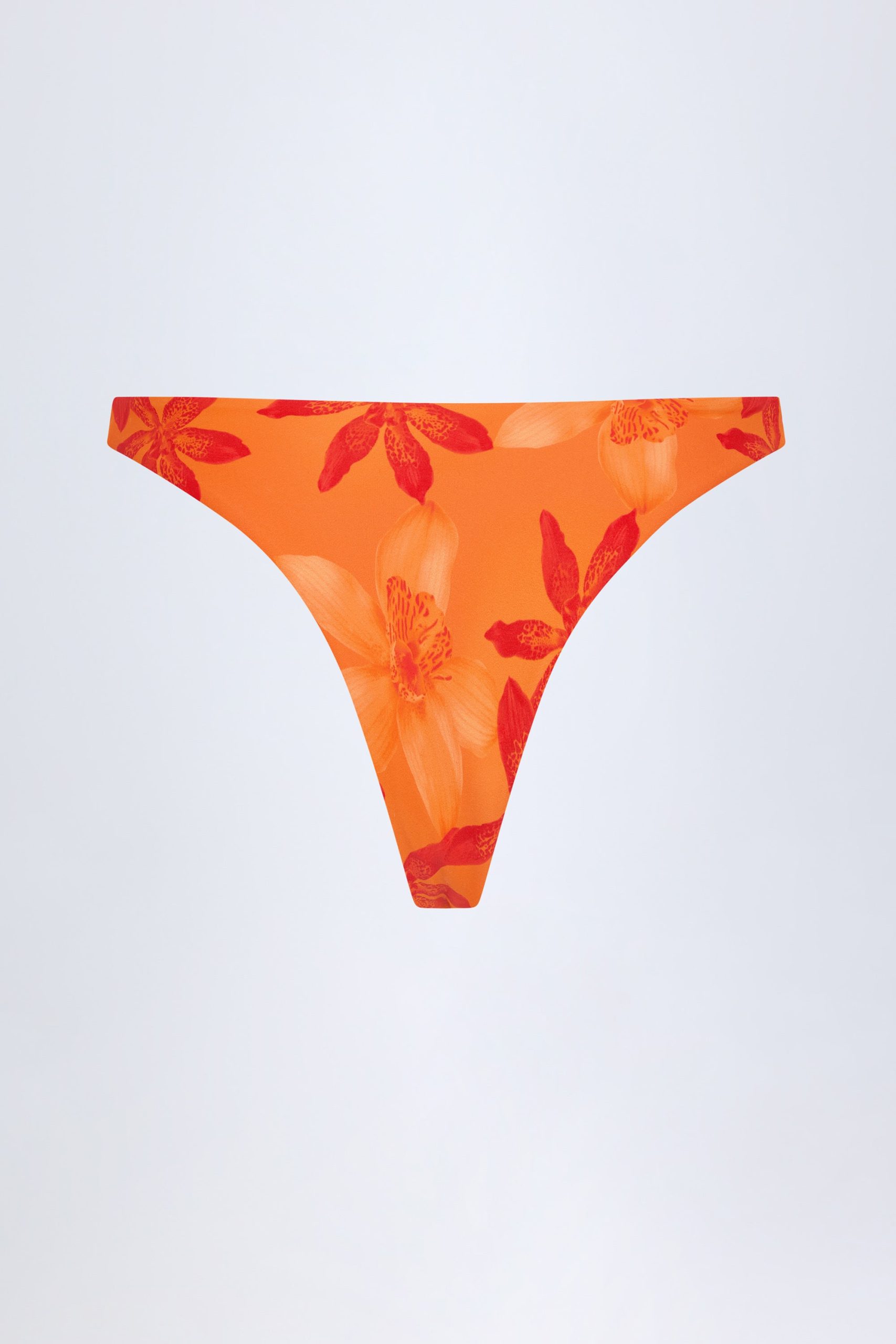 Hardware-Detail Cheeky Bikini Bottoms in Orange Orchid Print - Image 4
