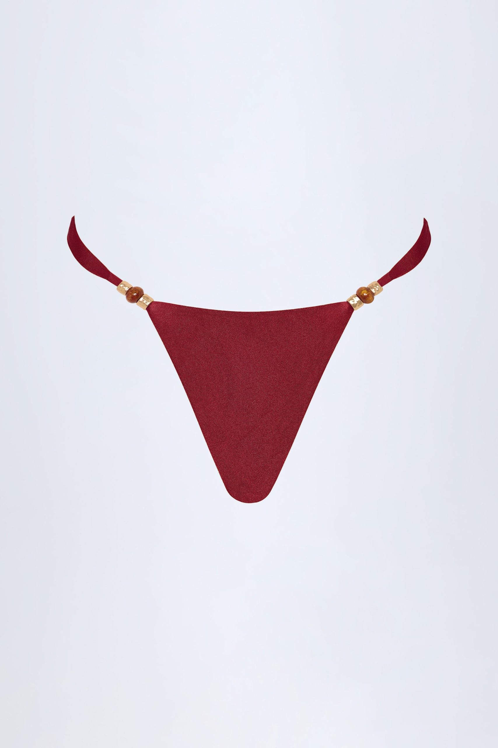 Bead-Embellished Cheeky Bikini Bottoms in Dark Cherry - Image 3
