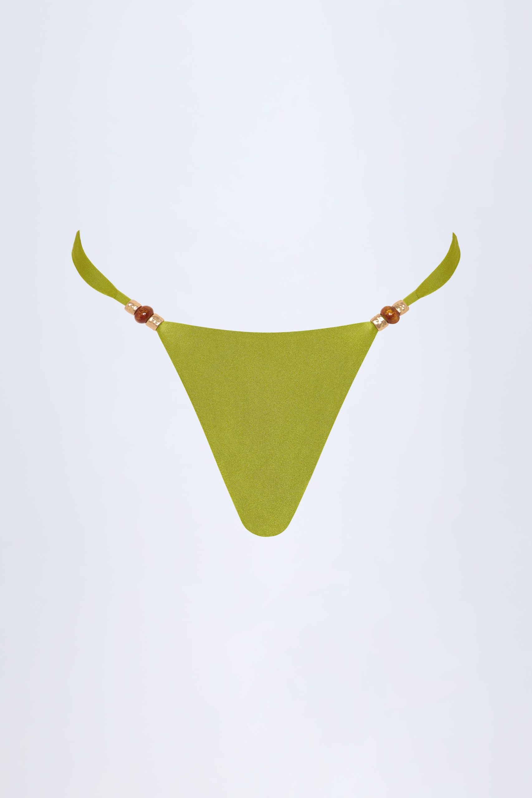 Bead-Embellished Cheeky Bikini Bottoms in Olive Green - Image 3