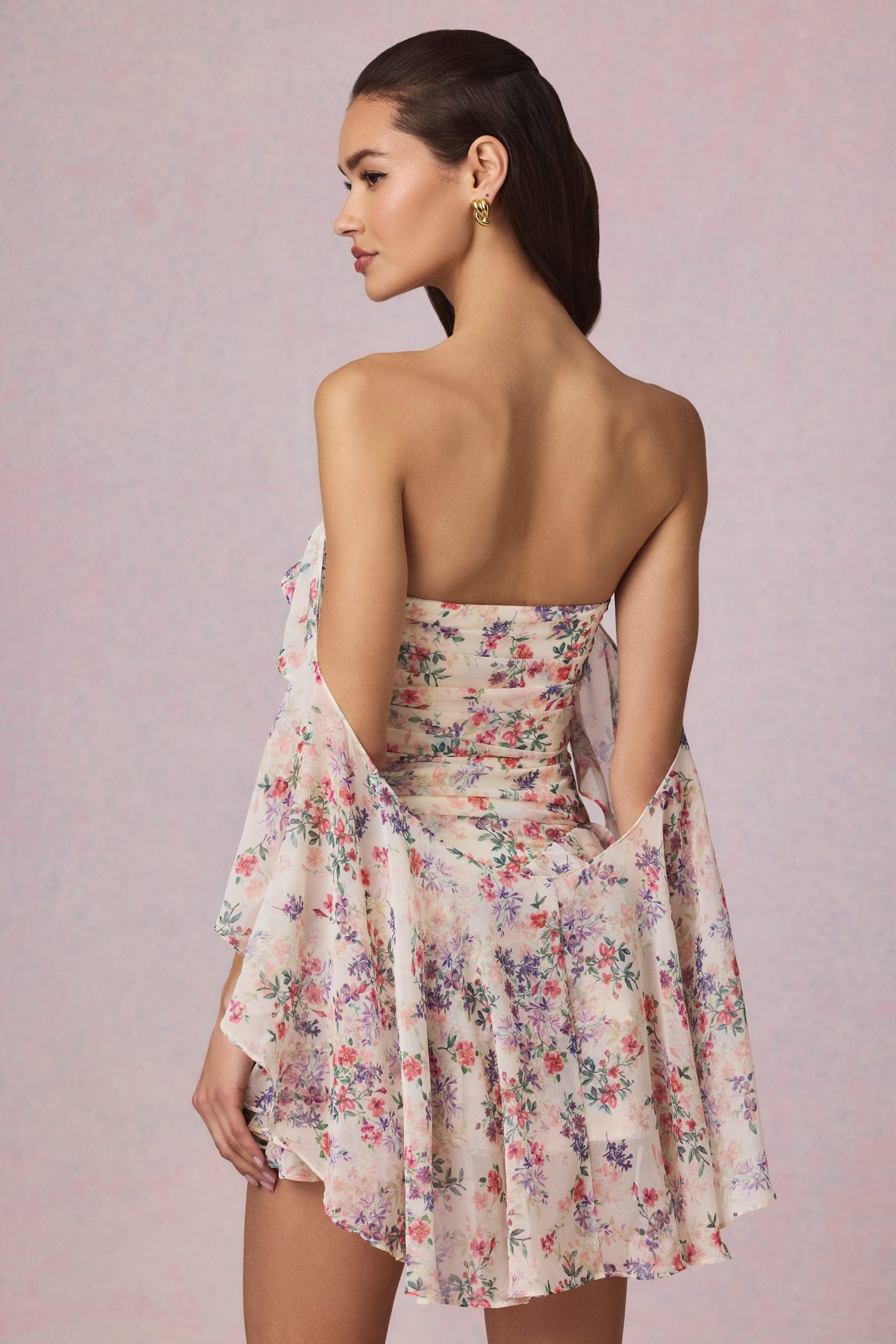 Off-Shoulder Ruffled Mini Dress in Primrose Floral Print - Image 2
