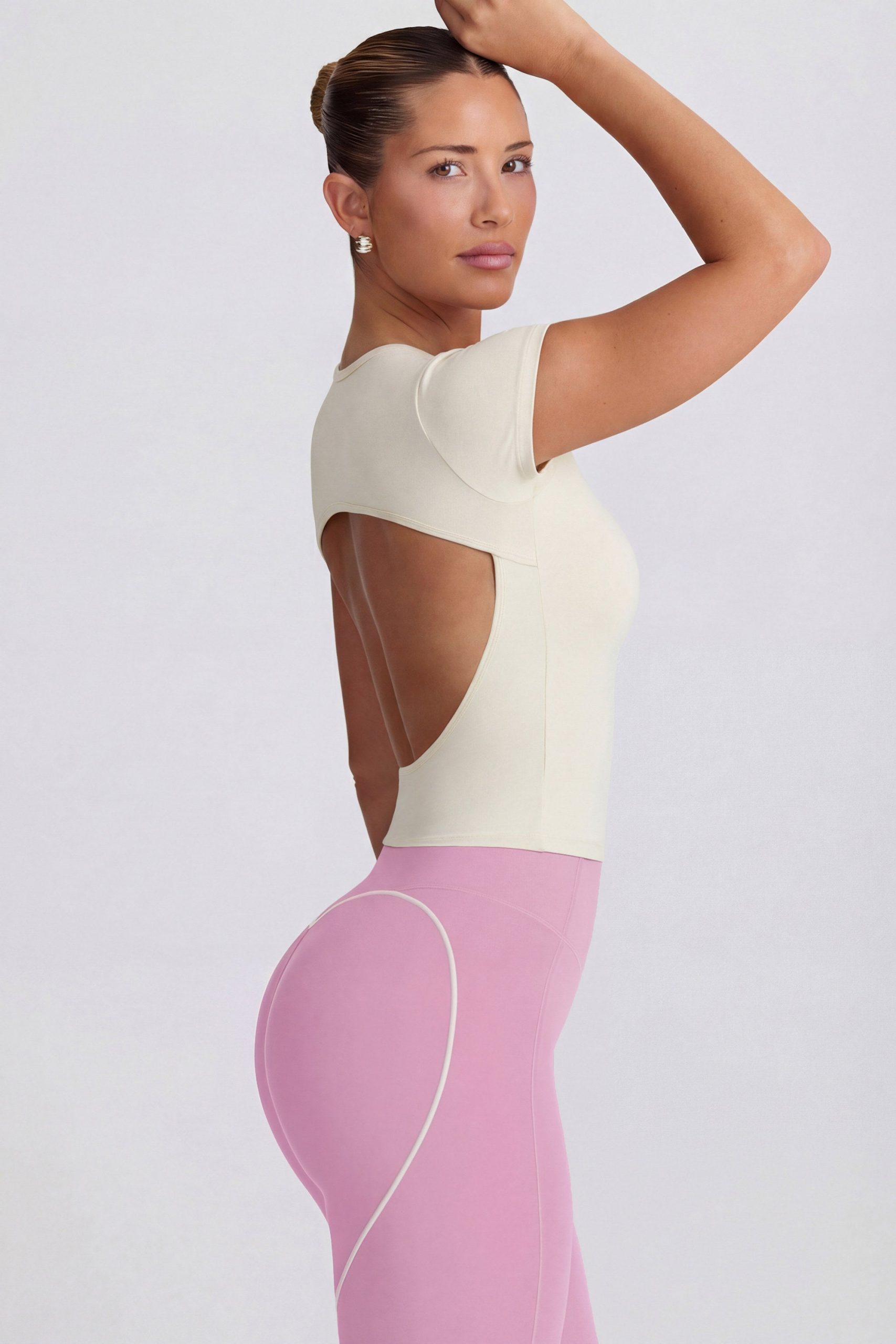 Cut-Out Longline T-Shirt in Cream - Image 3