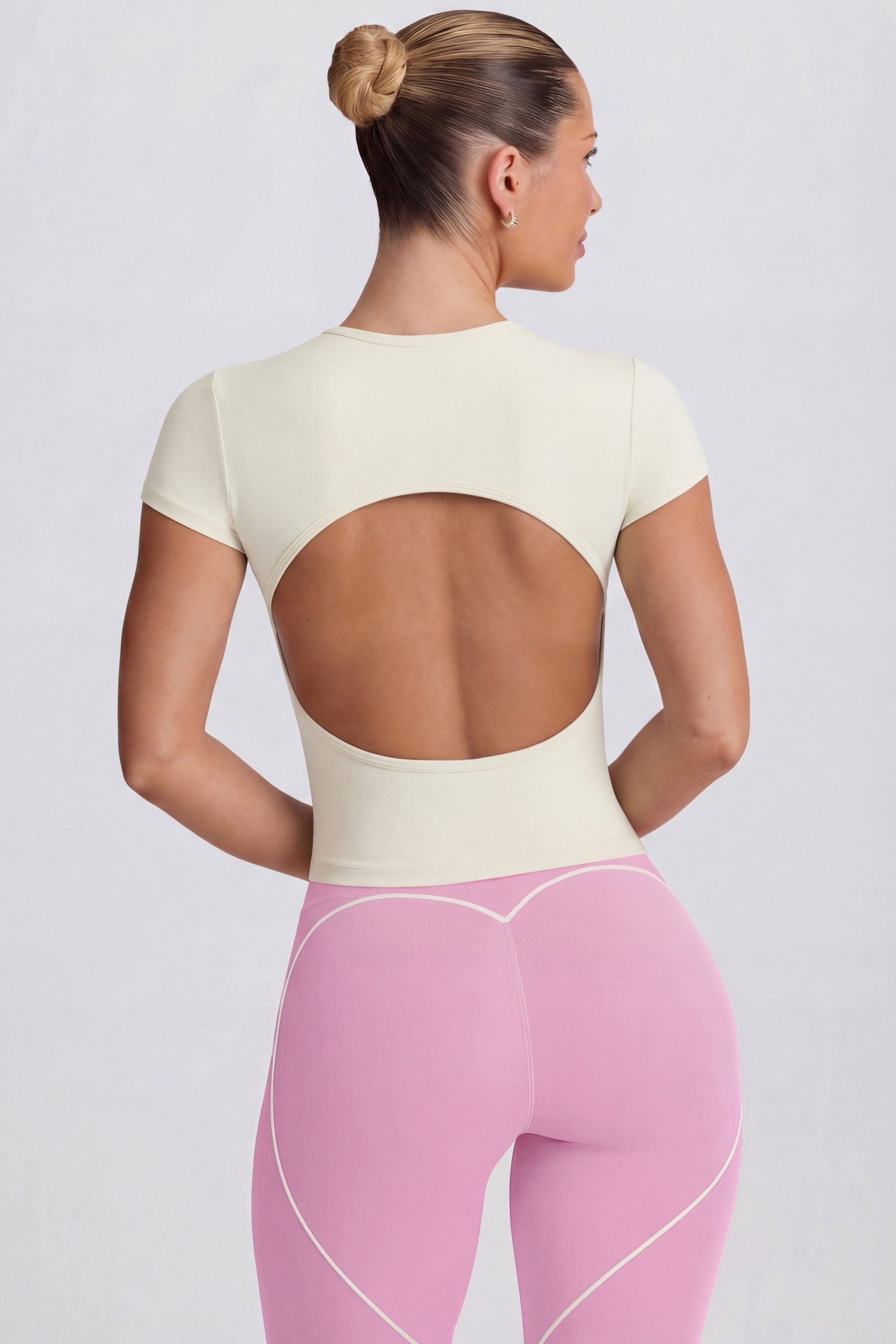 Cut-Out Longline T-Shirt in Cream - Image 2