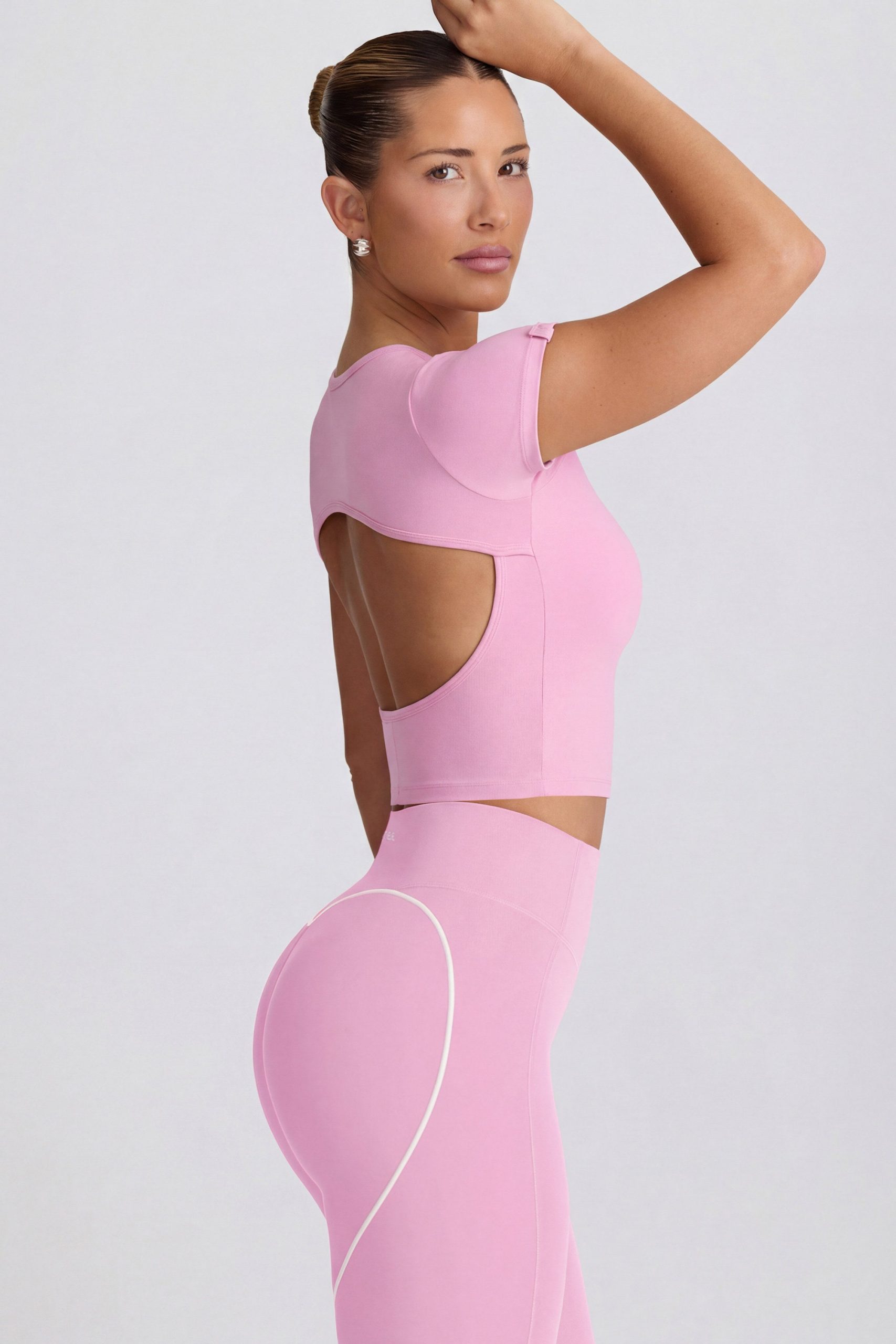 Cut-Out Longline T-Shirt in Dusty Pink - Image 3