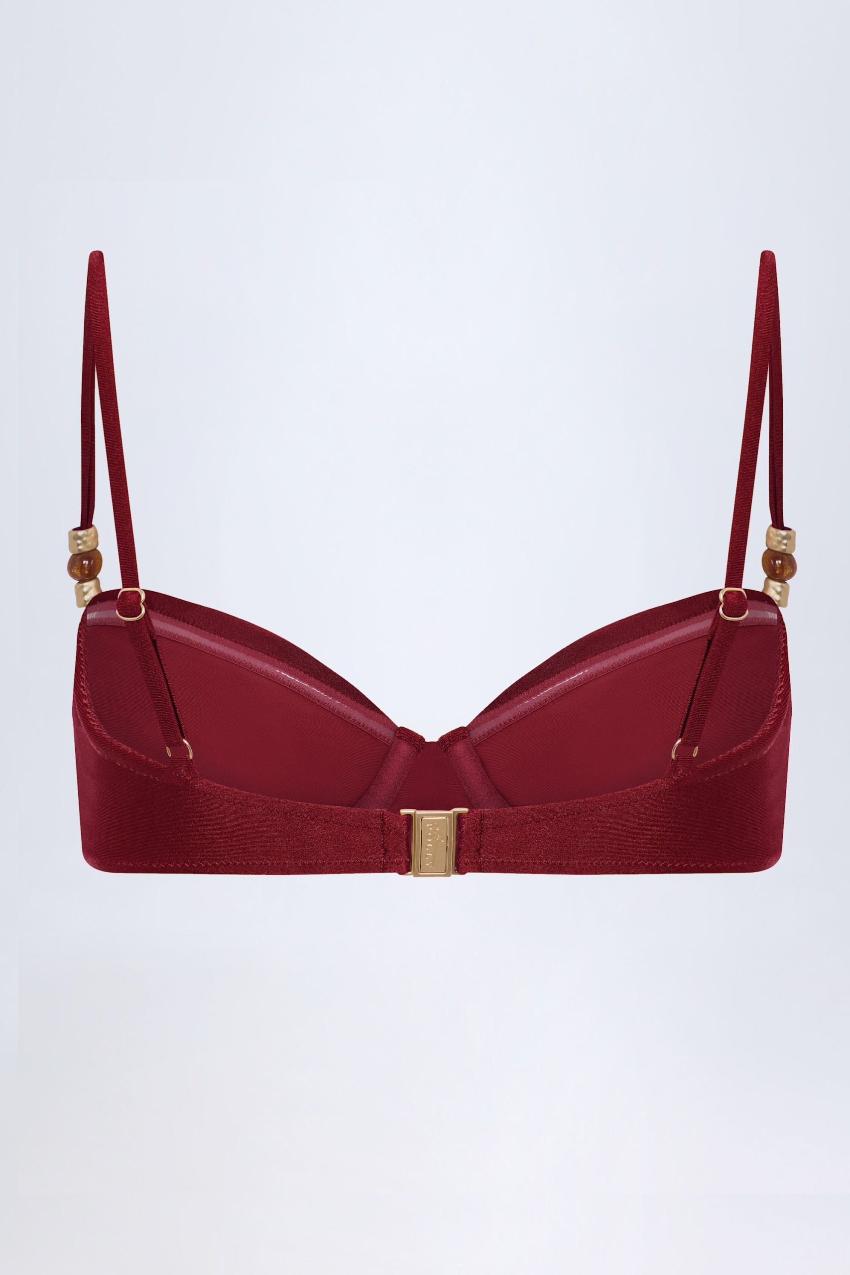 Bead-Embellished Ruched Underwired Bikini Top in Dark Cherry - Image 4