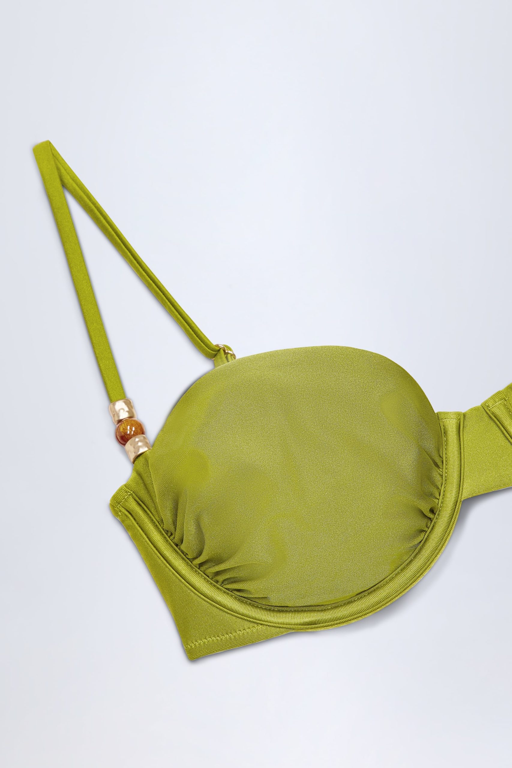 Bead-Embellished Ruched Underwired Bikini Top in Olive Green - Image 6