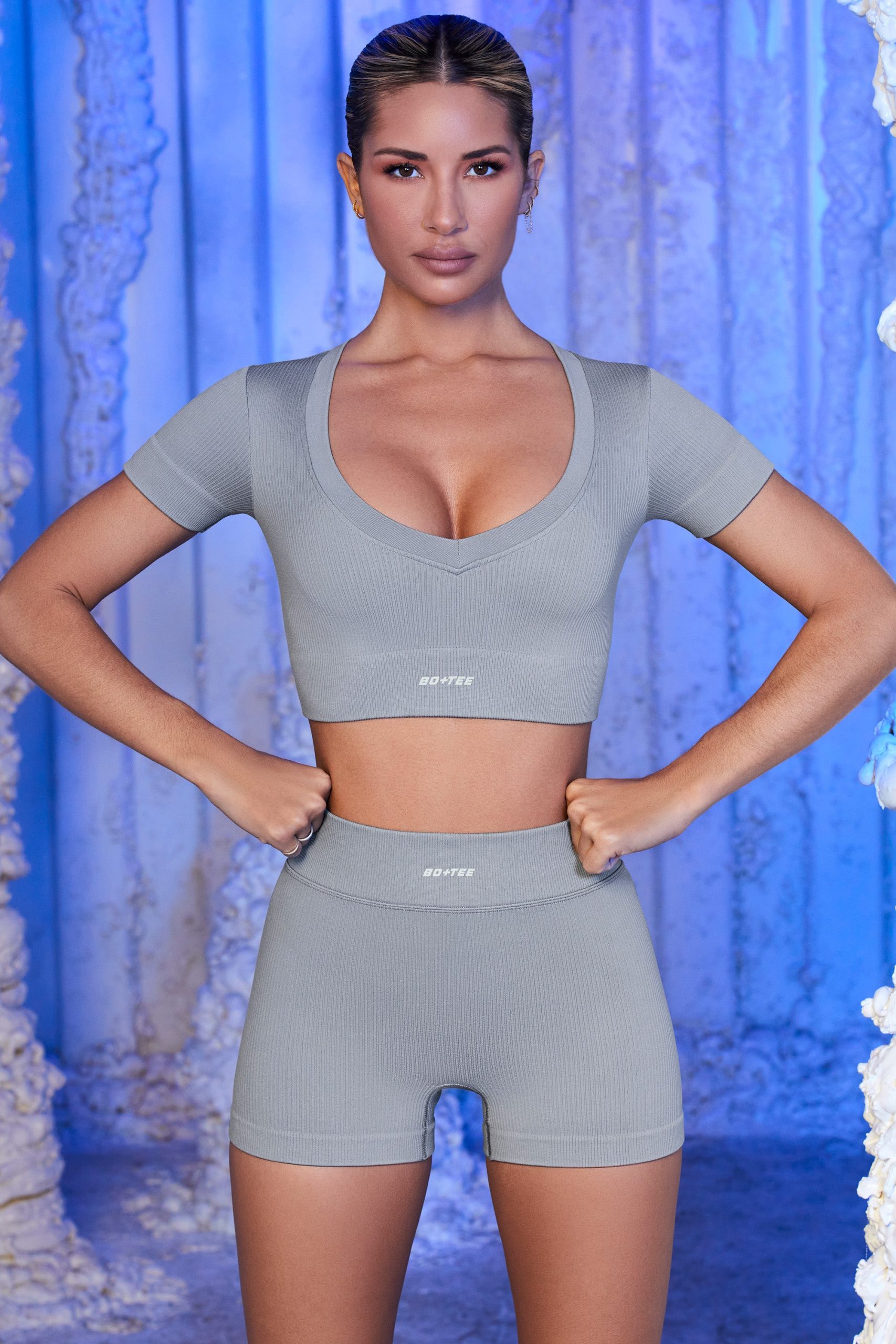 Ribbed Mini Shorts in Grey - Image 4
