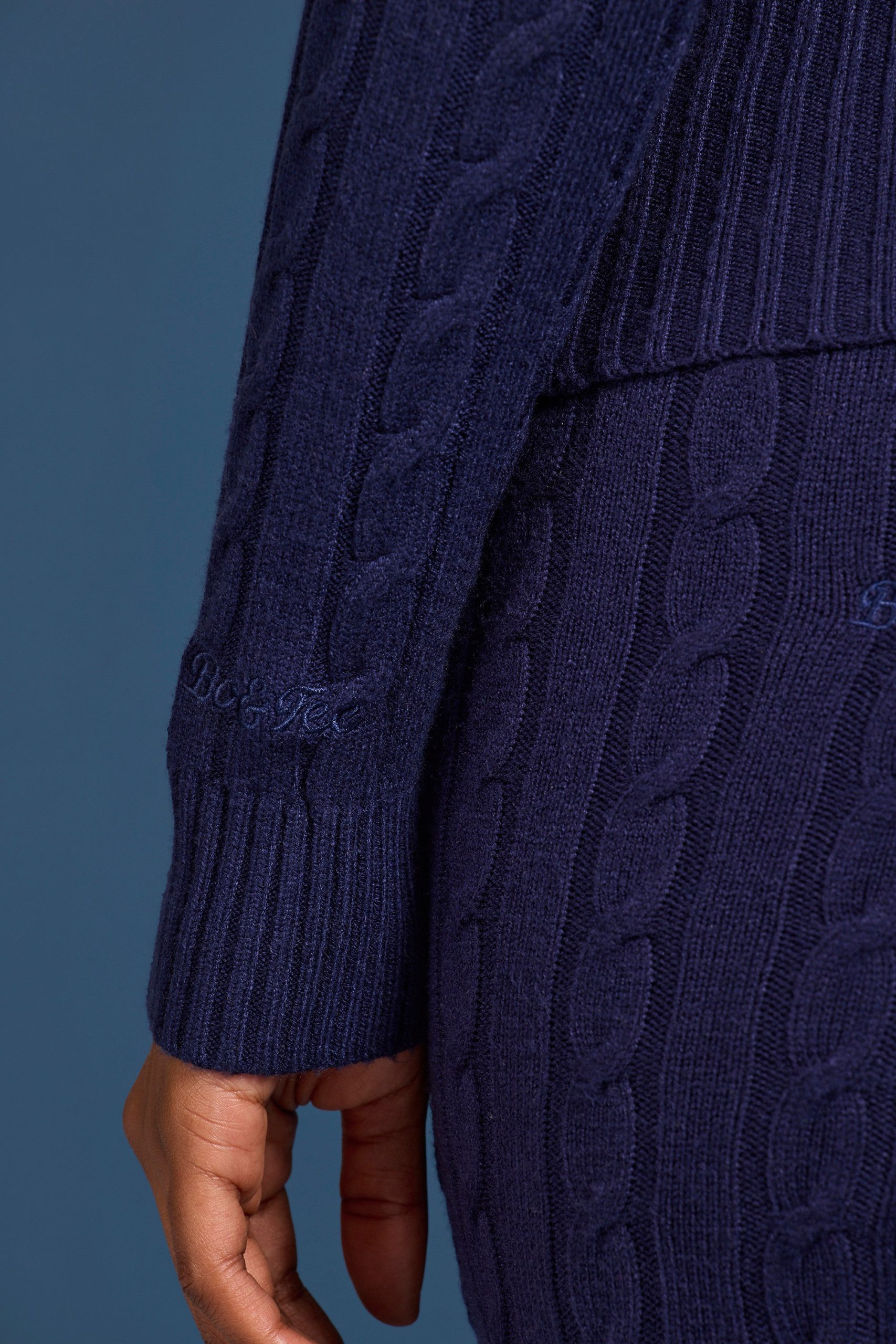 Cable Knit Zip-Up Hoodie in Navy - Image 5