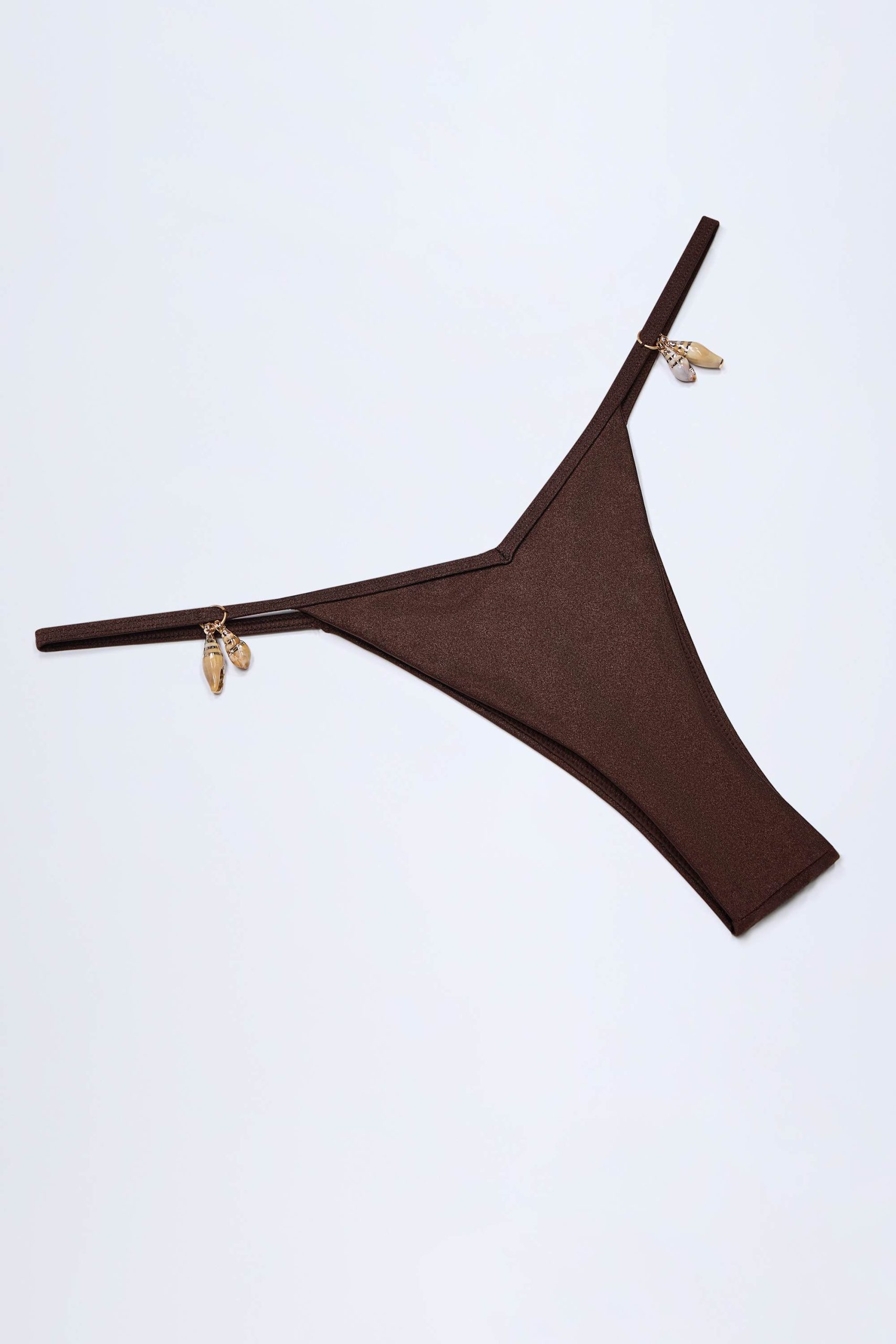 Charm-Detail Thong Bikini Bottoms in Dark Chocolate - Image 5