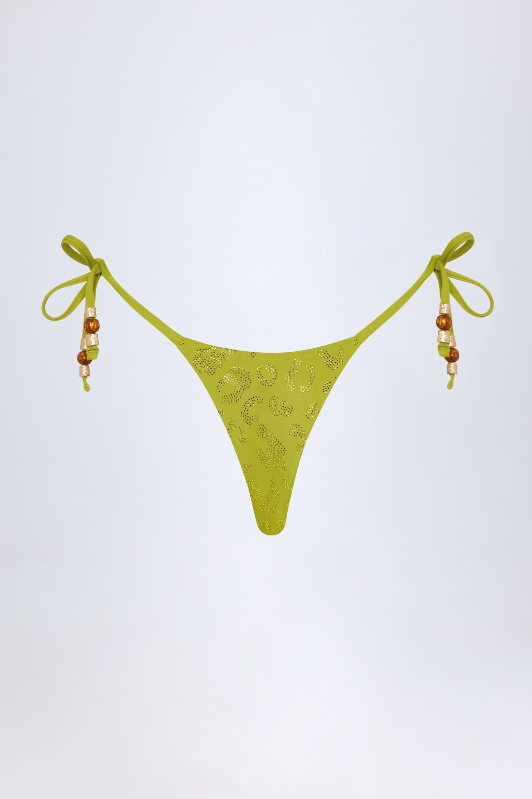 Charm-Detail Thong Bikini Bottoms in Olive Green - Image 4